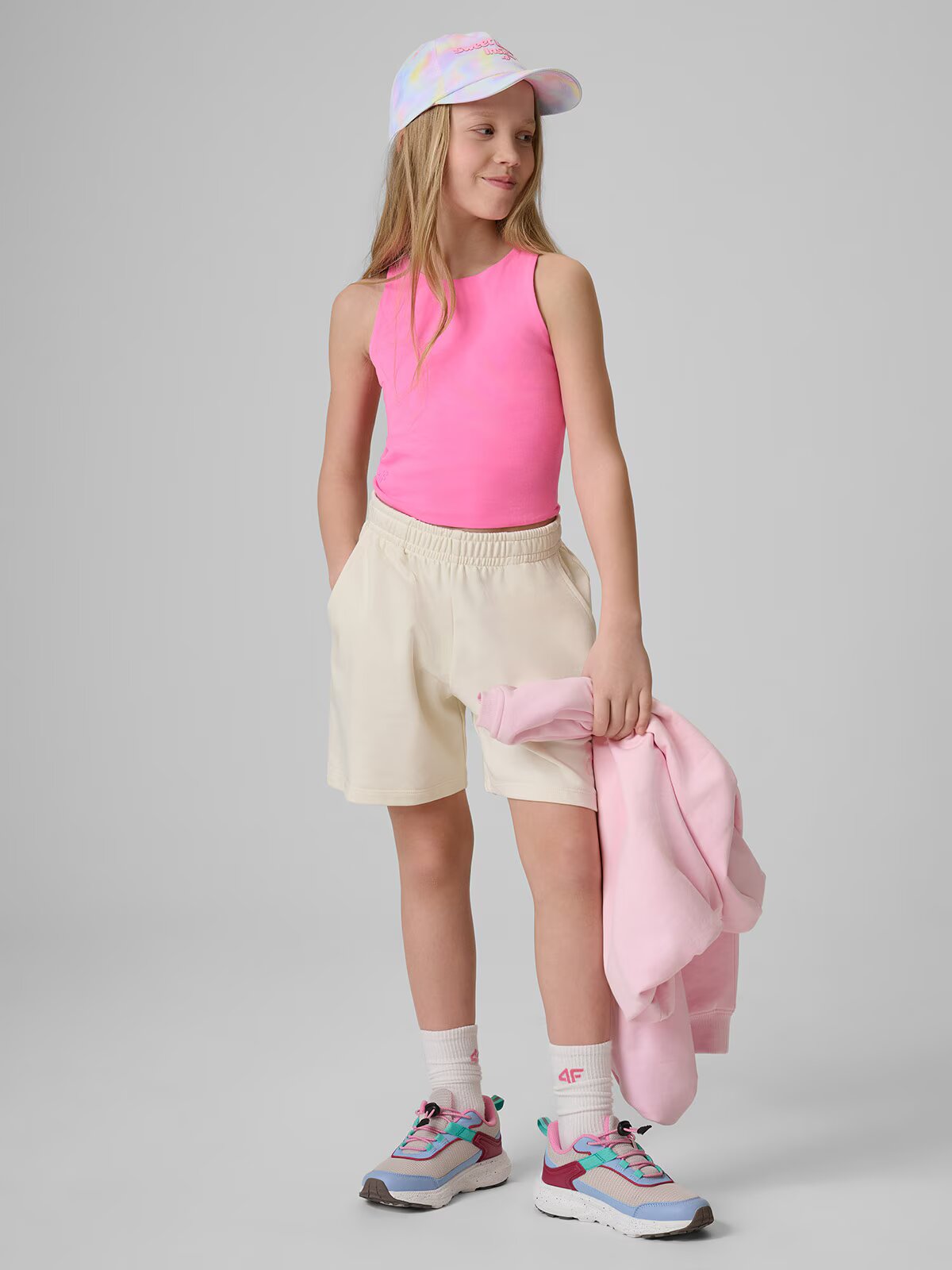 4F Pantaloni scurți de trening pentru fete - albi 140