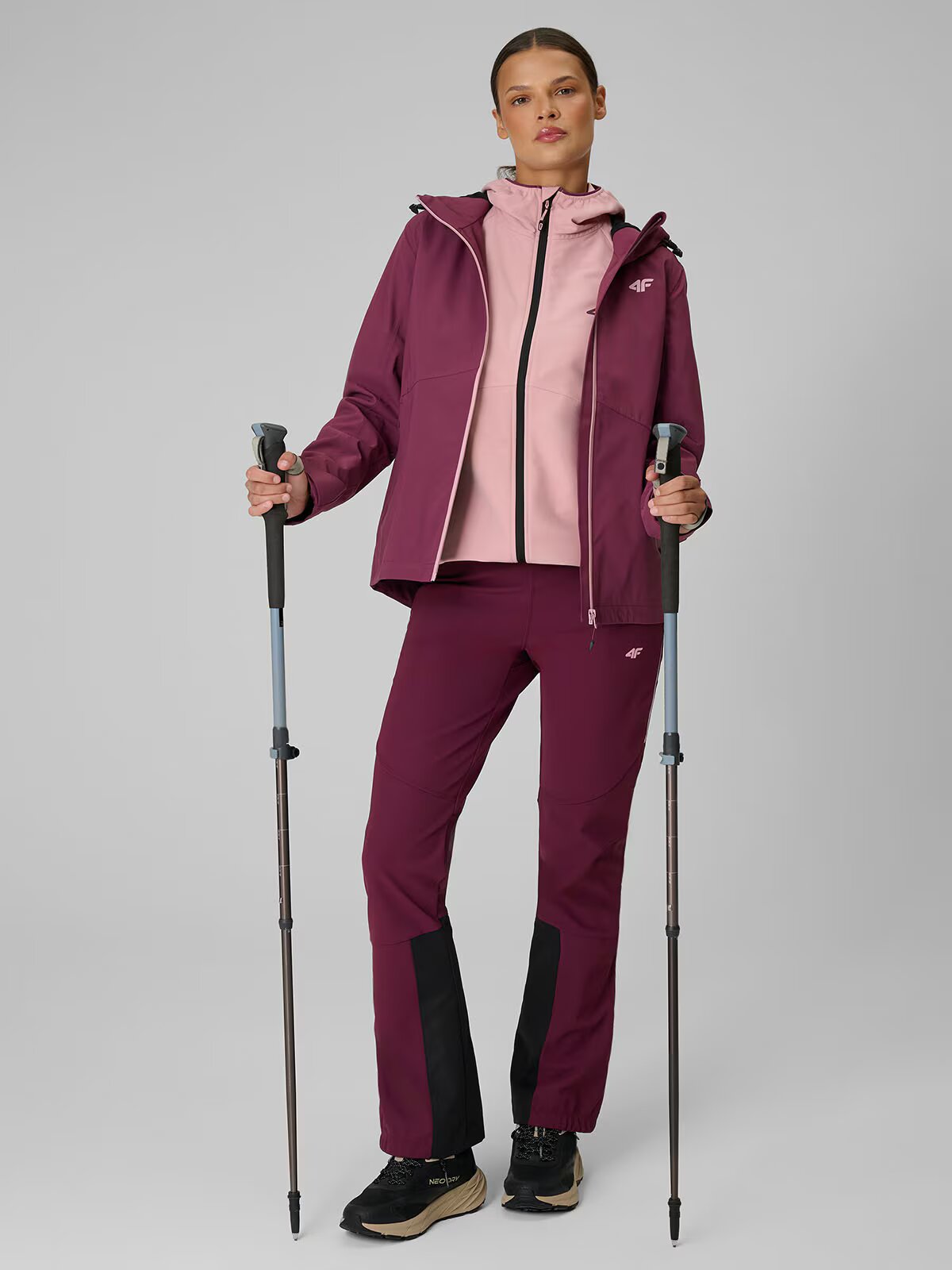 4F Pantaloni trekking cu membrană 8000 pentru femei - burgundy M