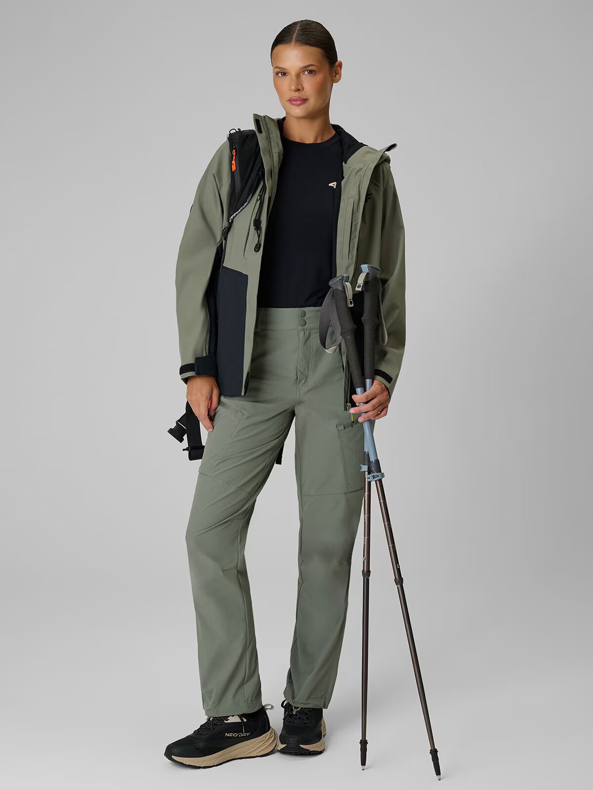 4F Pantaloni trekking cu uscare rapidă pentru femei - khaki XXL