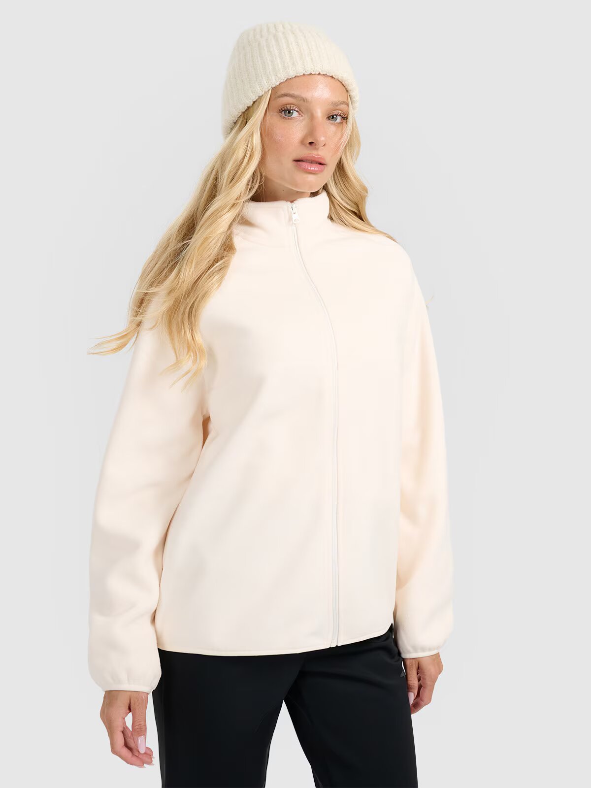 4F Polar oversize cu guler pentru femei - negru L