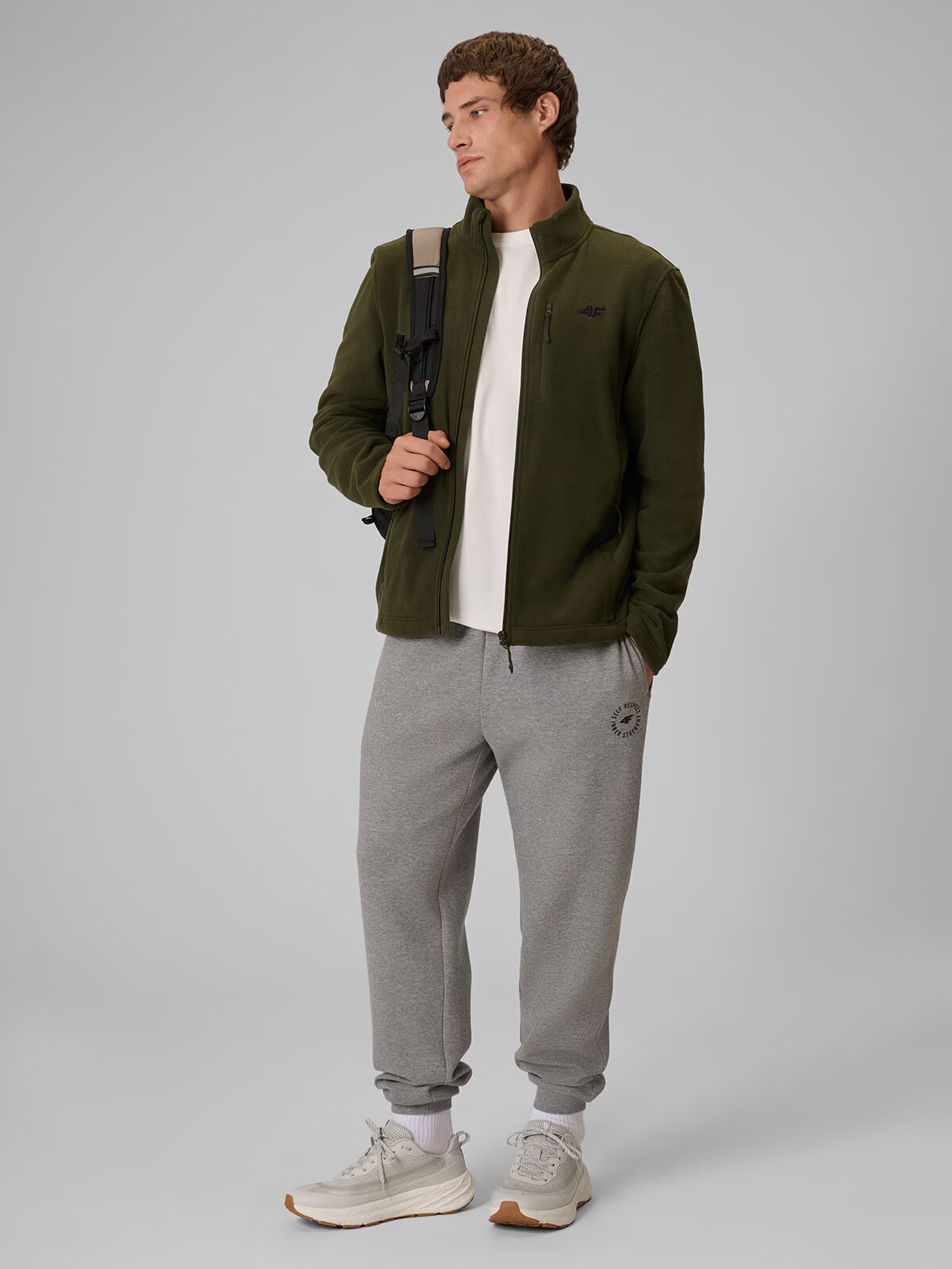 4F Polar regular cu guler pentru bărbați - khaki S