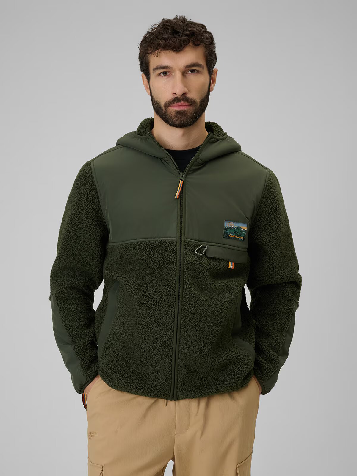 4F Polar sherpa regular cu glugă pentru bărbați - kaki S