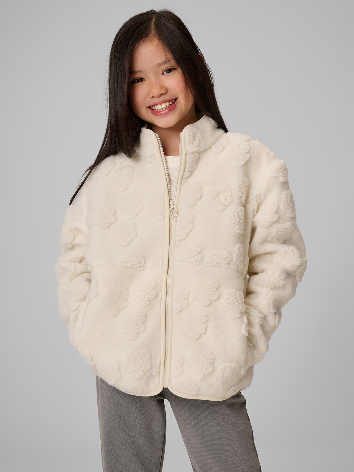 4F Polar sherpa regular cu guler pentru fete - crem 122