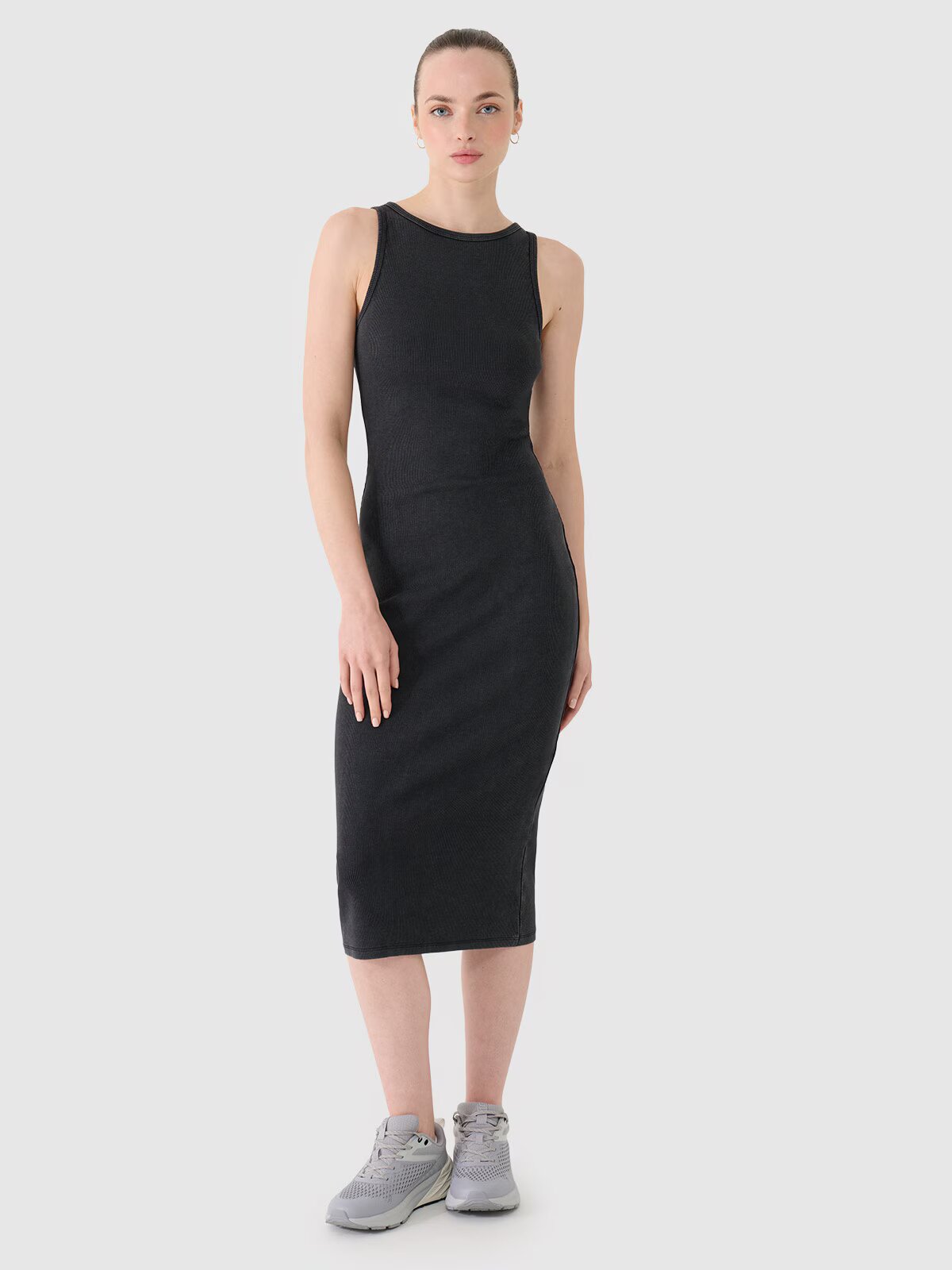 4F Rochie din tricot striat pentru femei - neagră XS