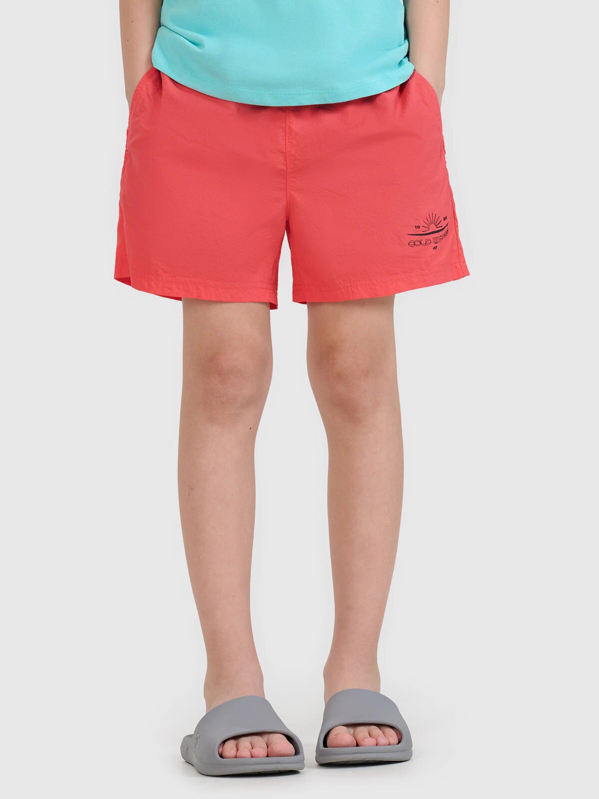 4F Șort de plajă boardshort pentru băieți - roșu 146/152 (10-12 ani)