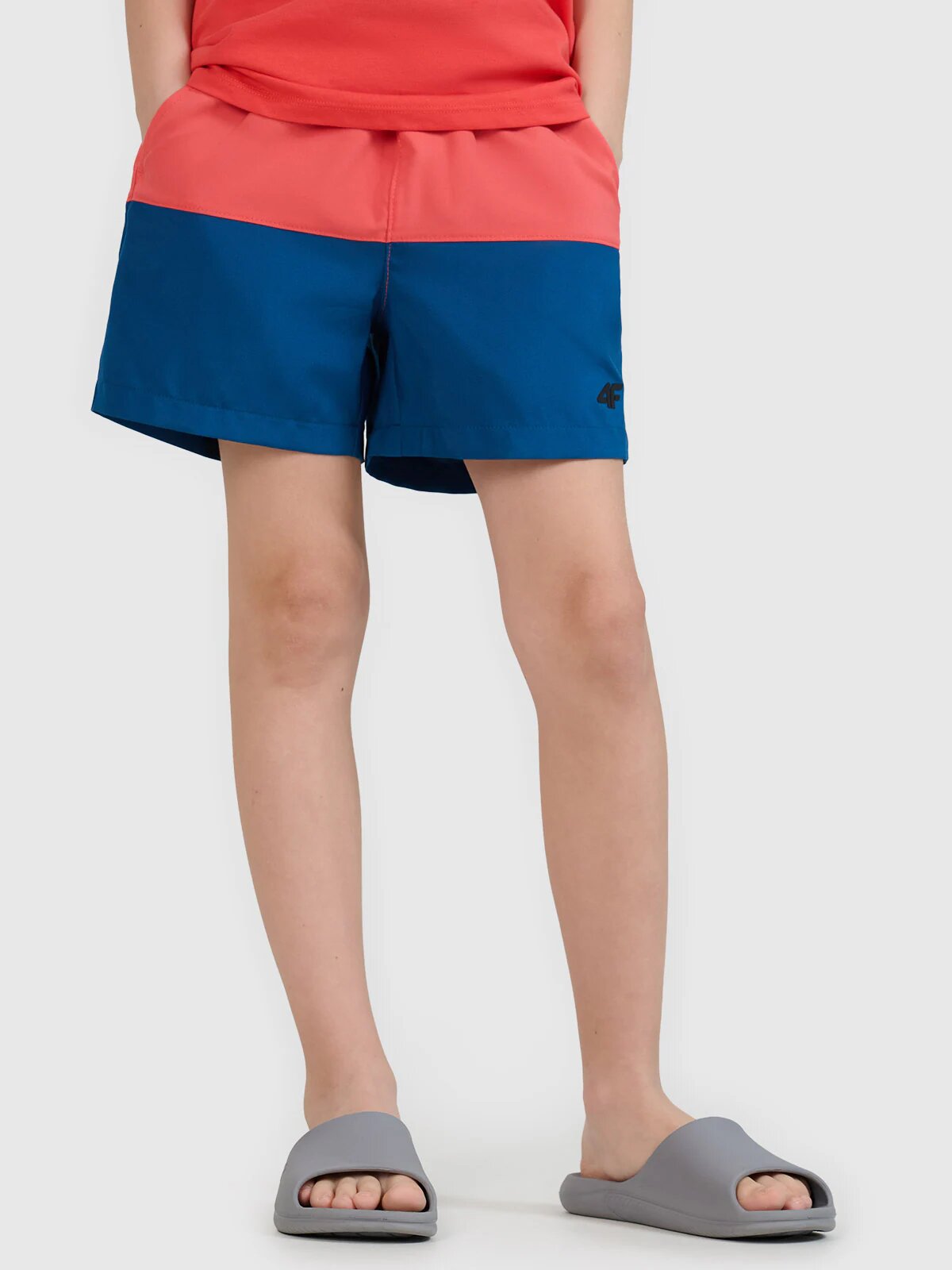 4F Șort de plajă boardshort pentru băieți - roz 158/164 (12-14 ani)
