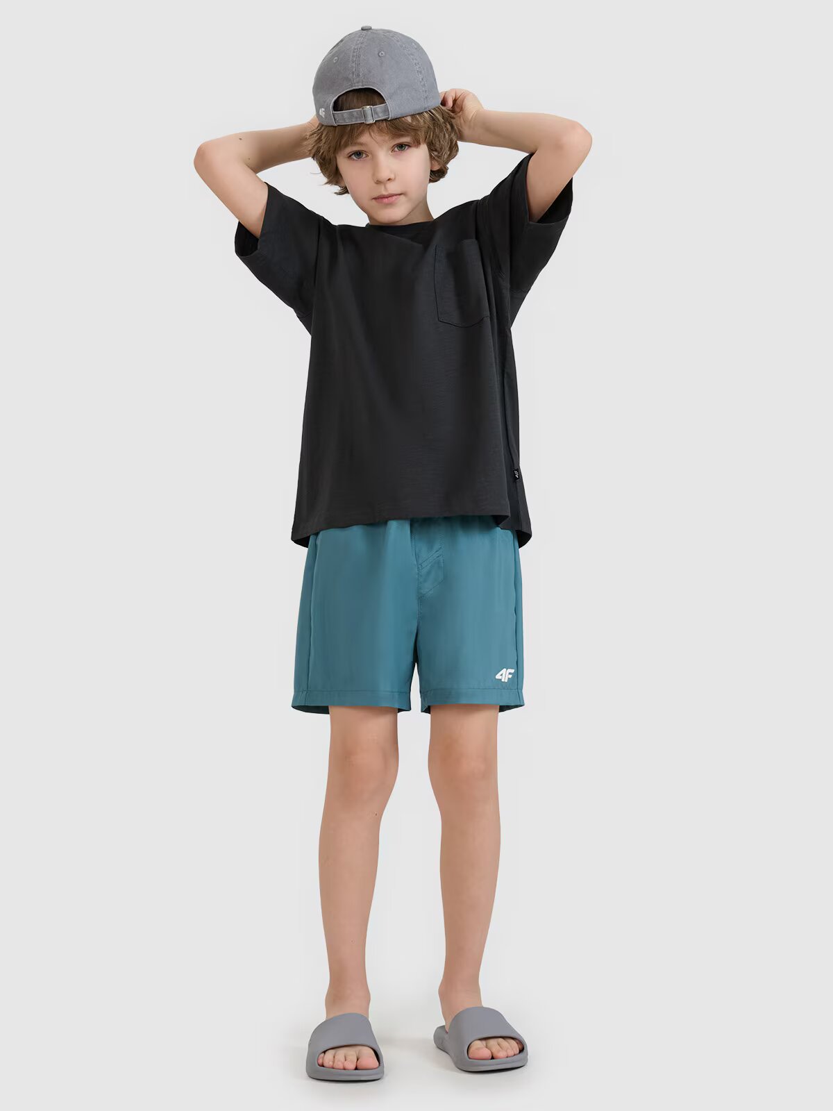 4F Șort de plajă boardshort pentru băieți - verde marin 122/128 (6-8 ani)