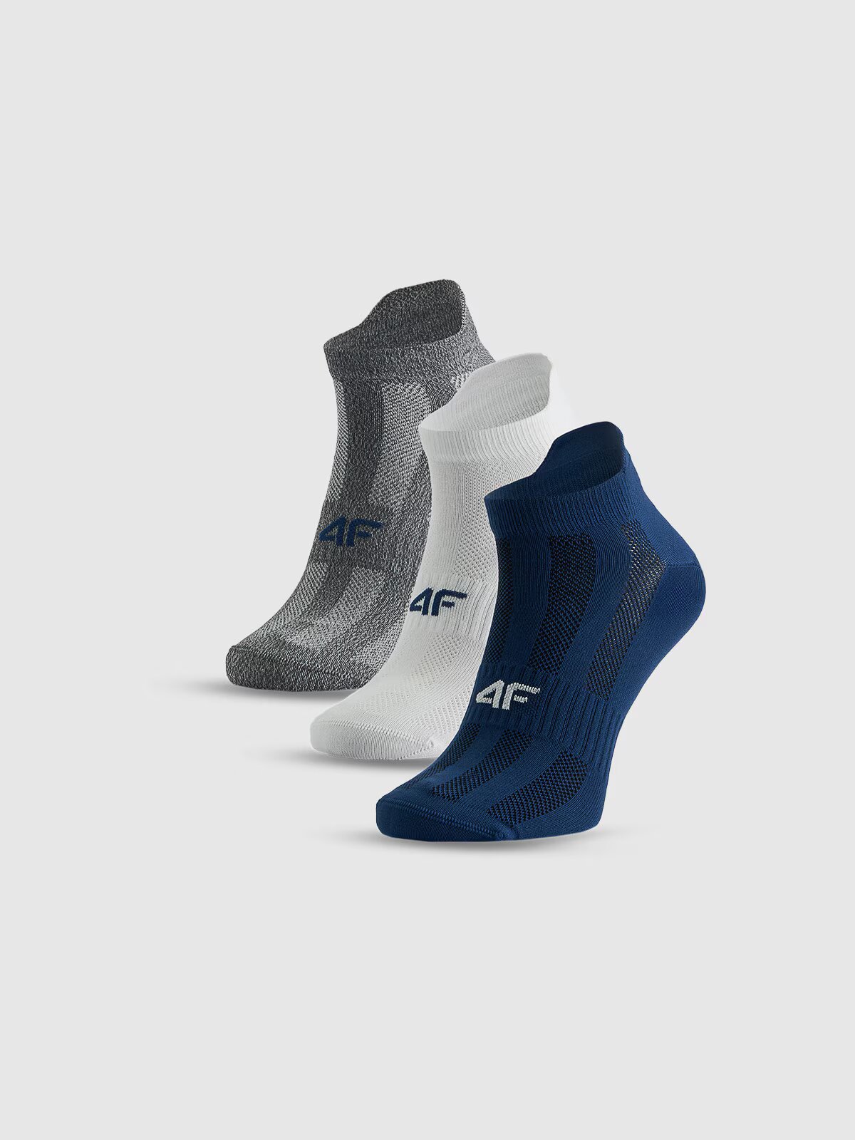 4F Șosete de antrenament scurte (3-pack) pentru bărbați - gri+alb+bleumarin 39-42