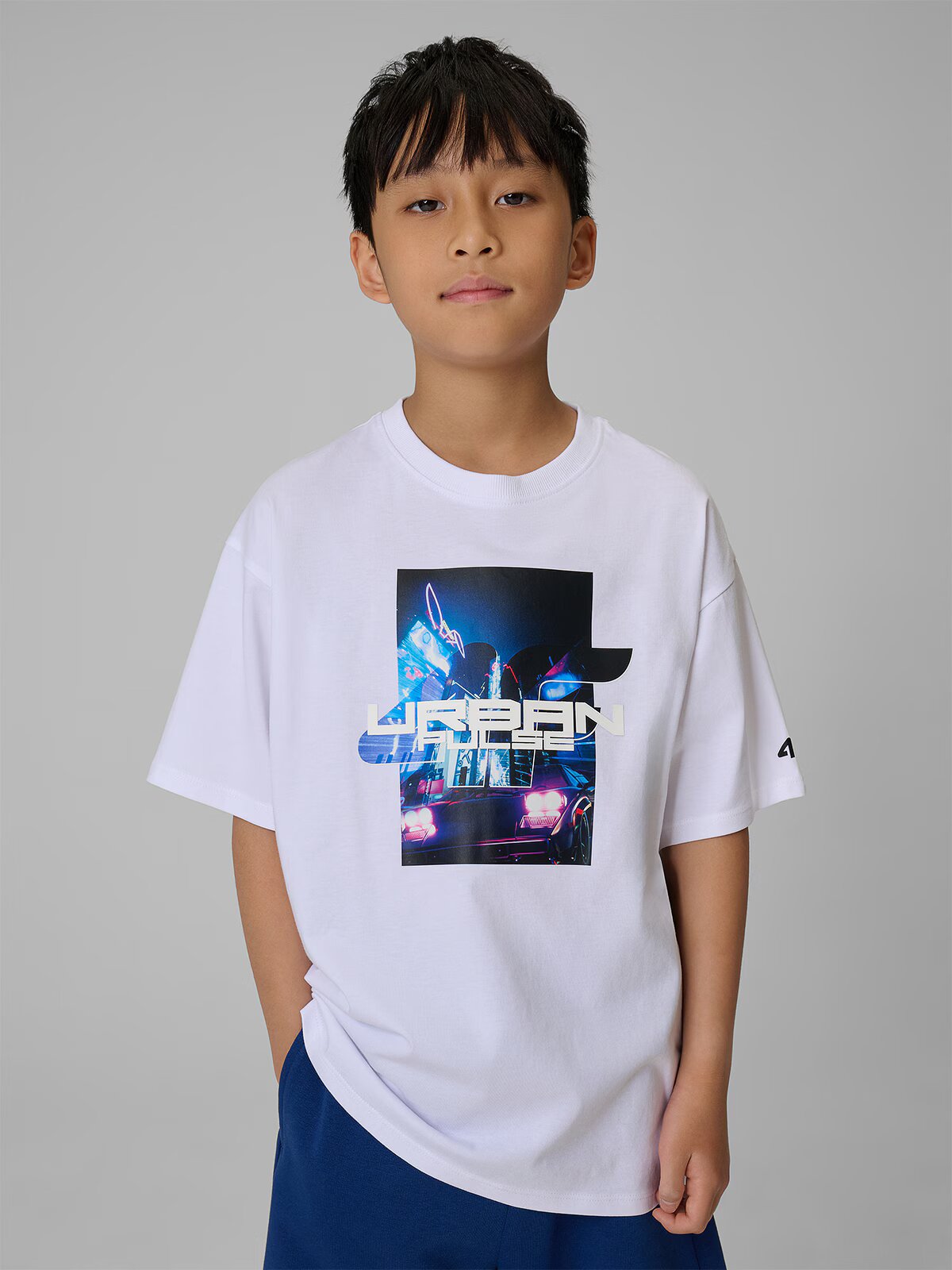 4F T-shirt loose cu imprimeu pentru băieți - 122/128 (6-8 ani)