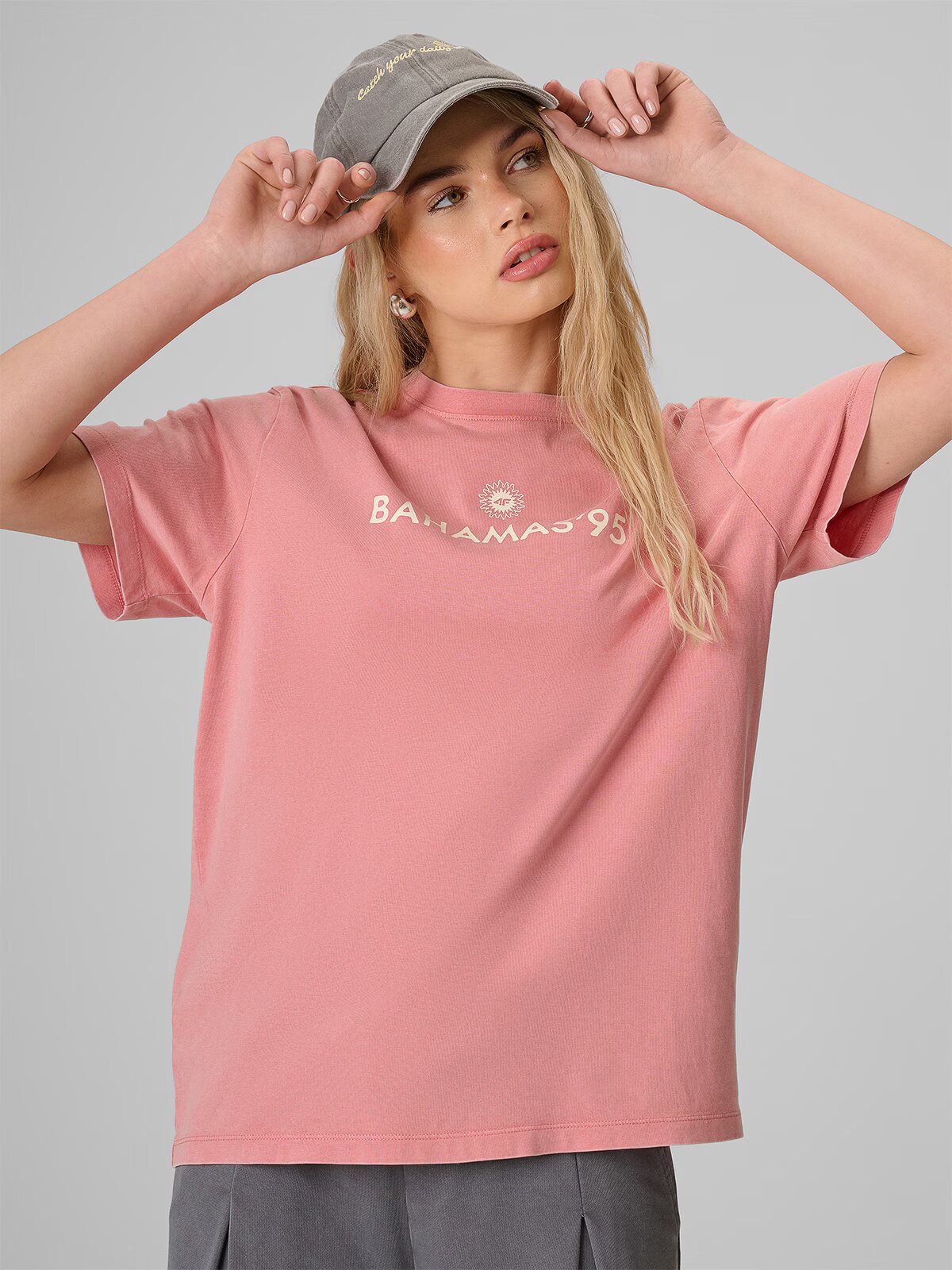 4F T-shirt loose cu imprimeu pentru femei - roz L