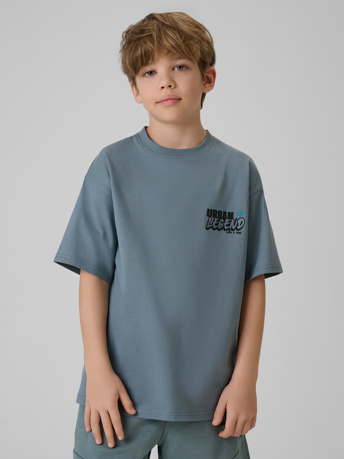 4F T-shirt regular cu imprimeu băieți - turcoaz 134/140 (8-10 ani)