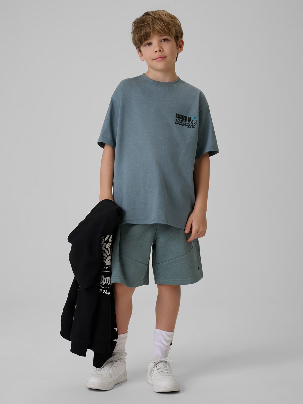 4F T-shirt regular cu imprimeu băieți - turcoaz 134/140 (8-10 ani)