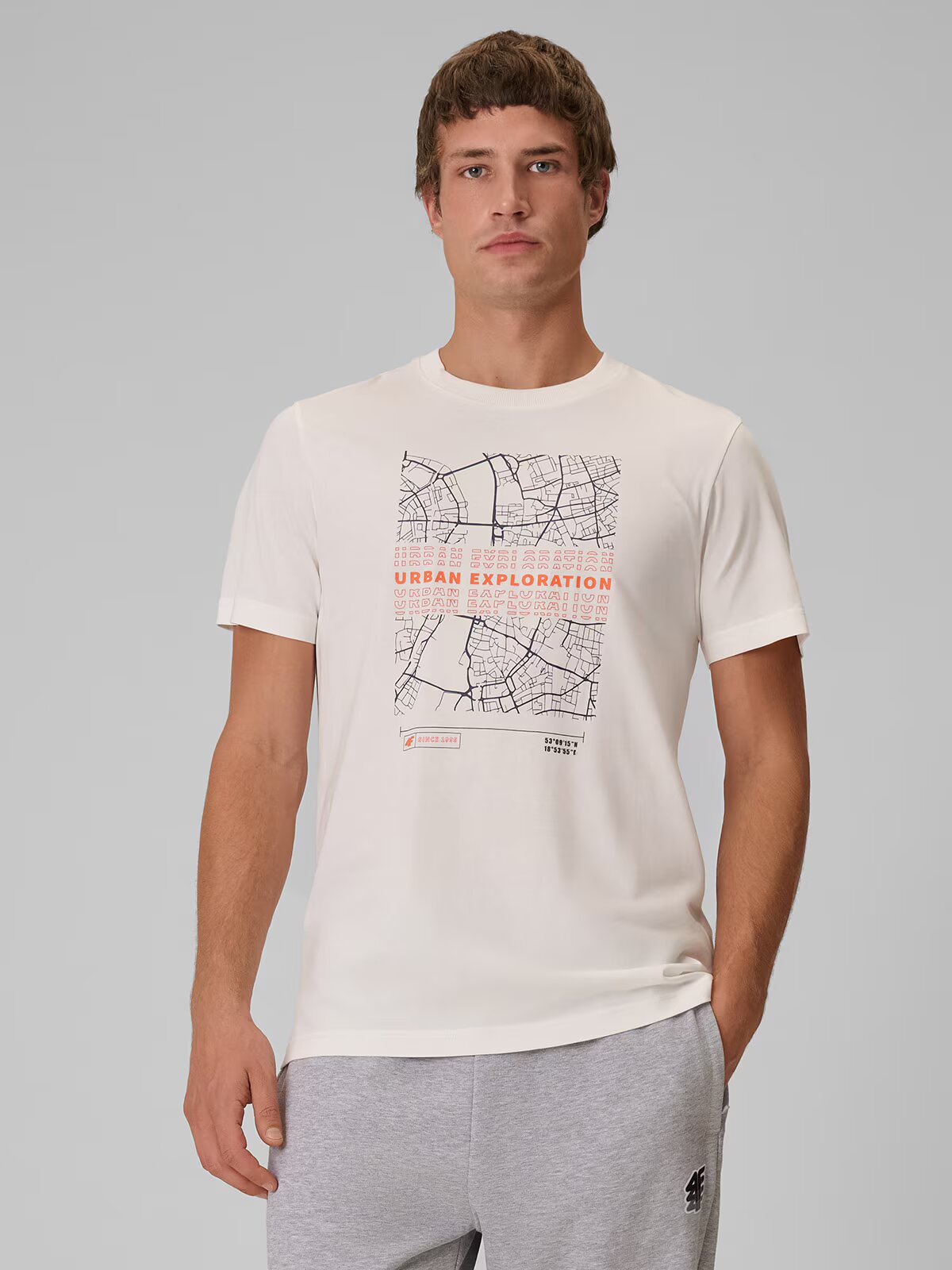 4F T-shirt regular cu imprimeu pentru bărbați - crem M