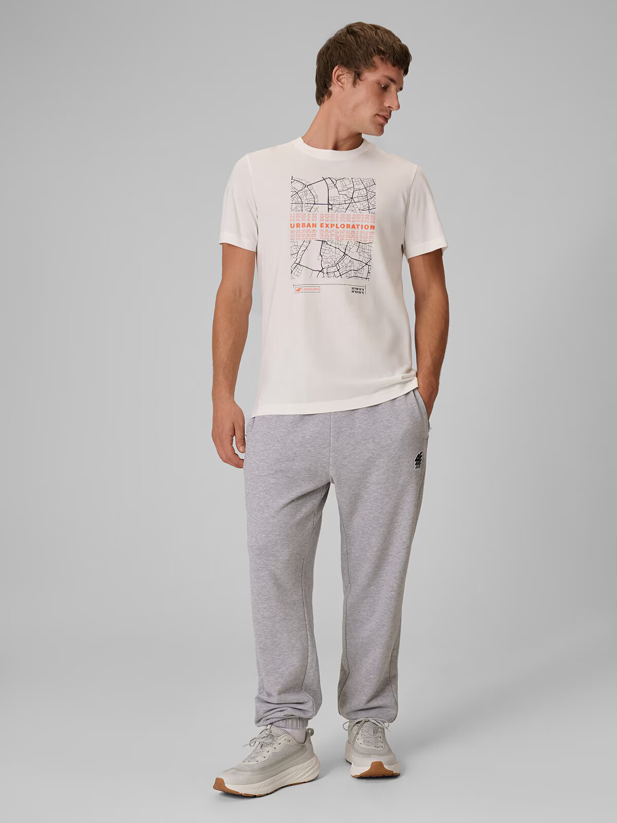 4F T-shirt regular cu imprimeu pentru bărbați - crem M