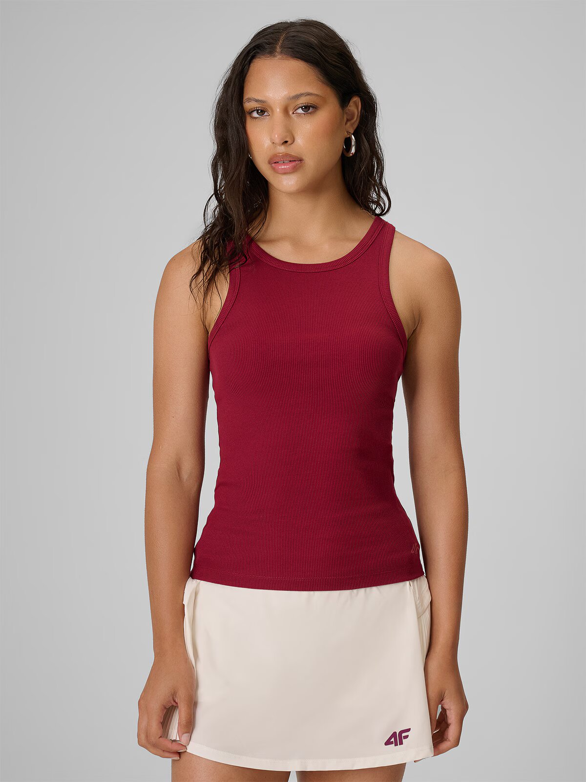 4F Top slim din tricot reiat femei - burgundy S