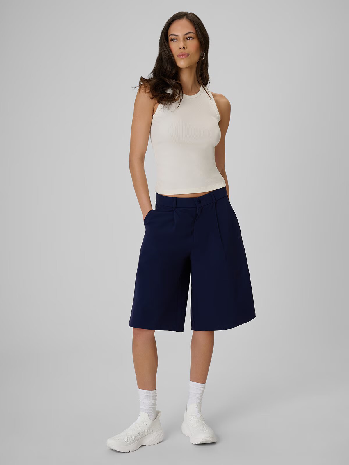 4F Top slim din tricot reiat pentru femei - crem XS
