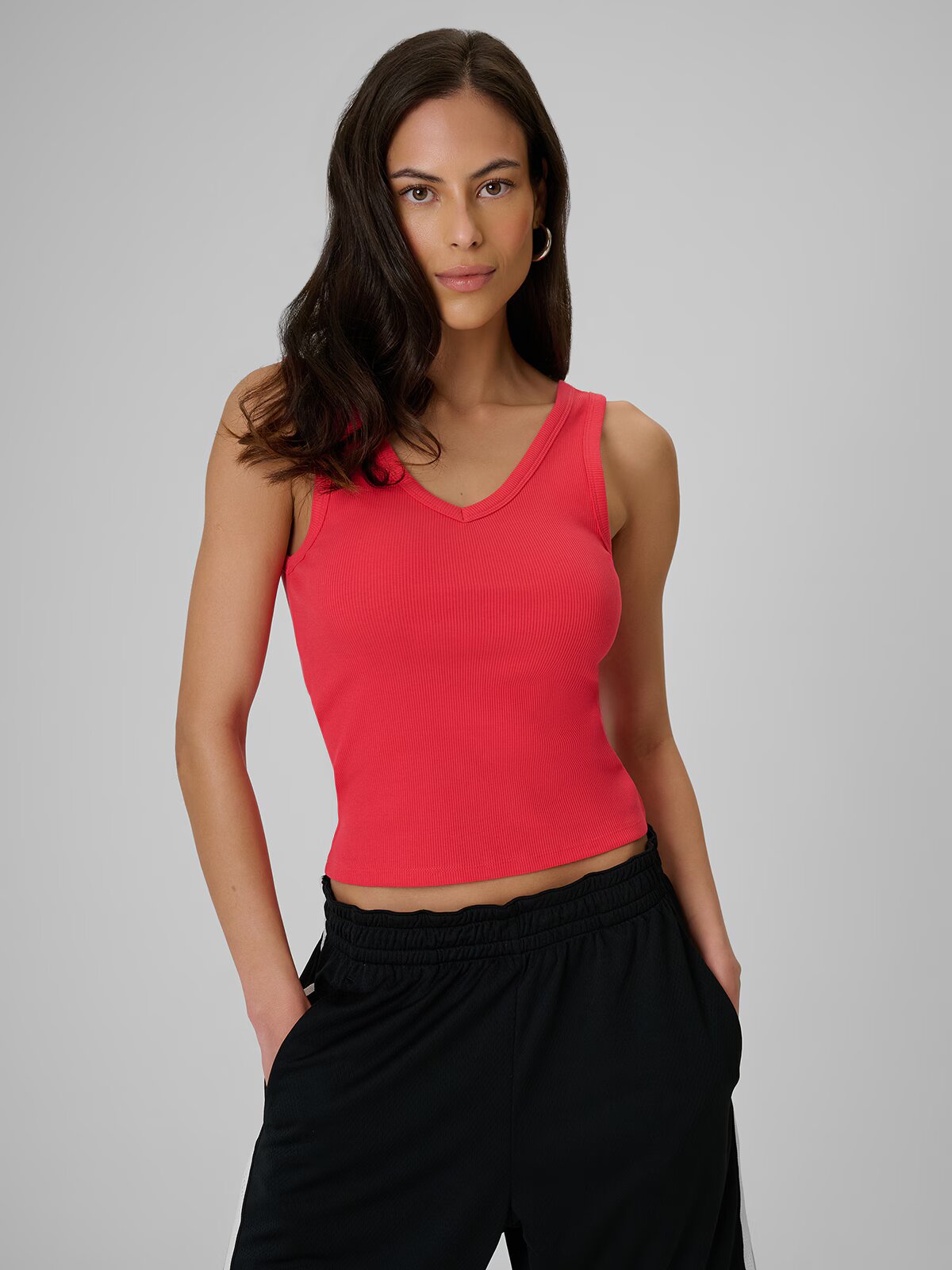 4F Top slim din tricot reiat pentru femei - roșu XL