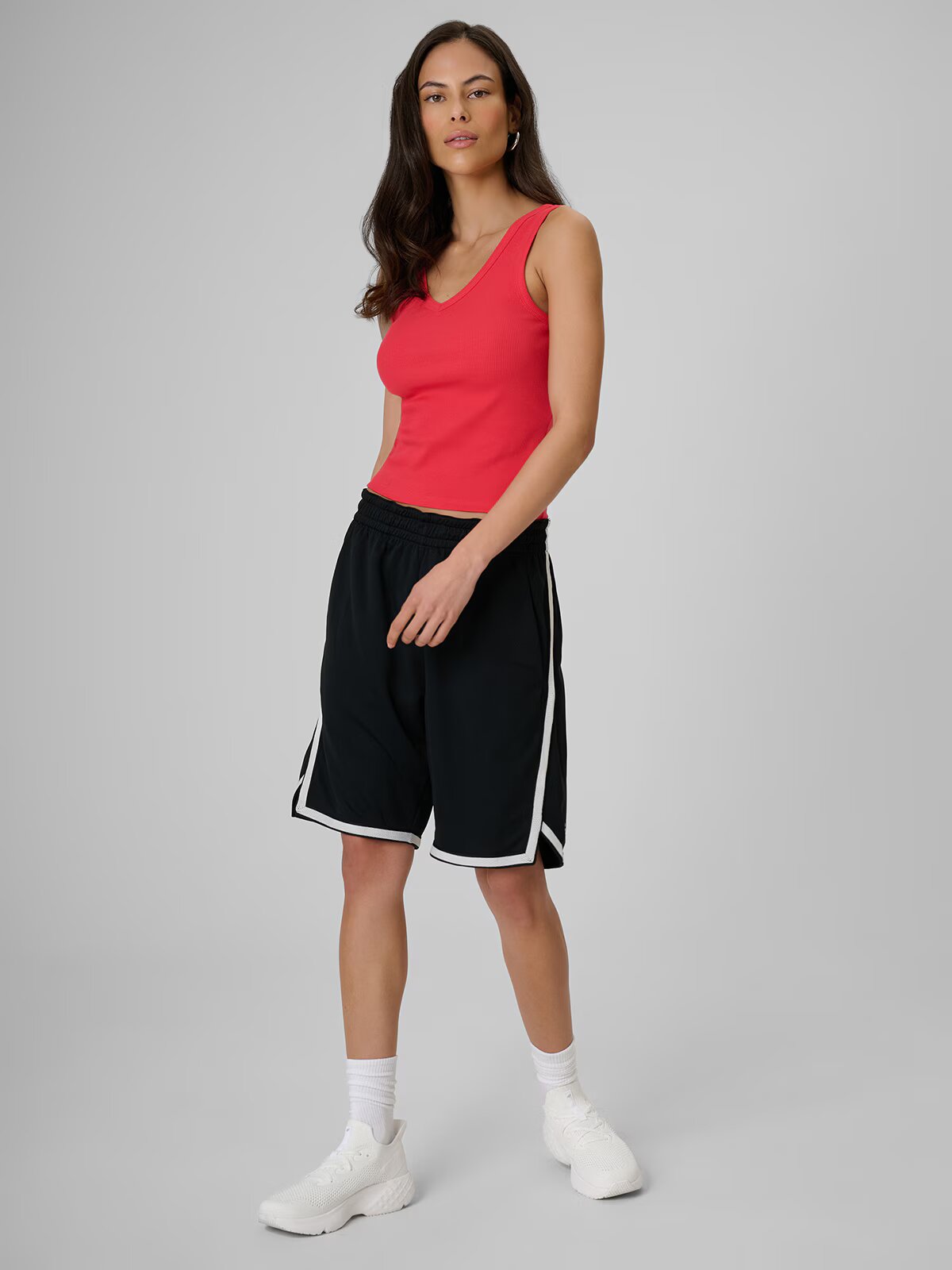 4F Top slim din tricot reiat pentru femei - roșu XL
