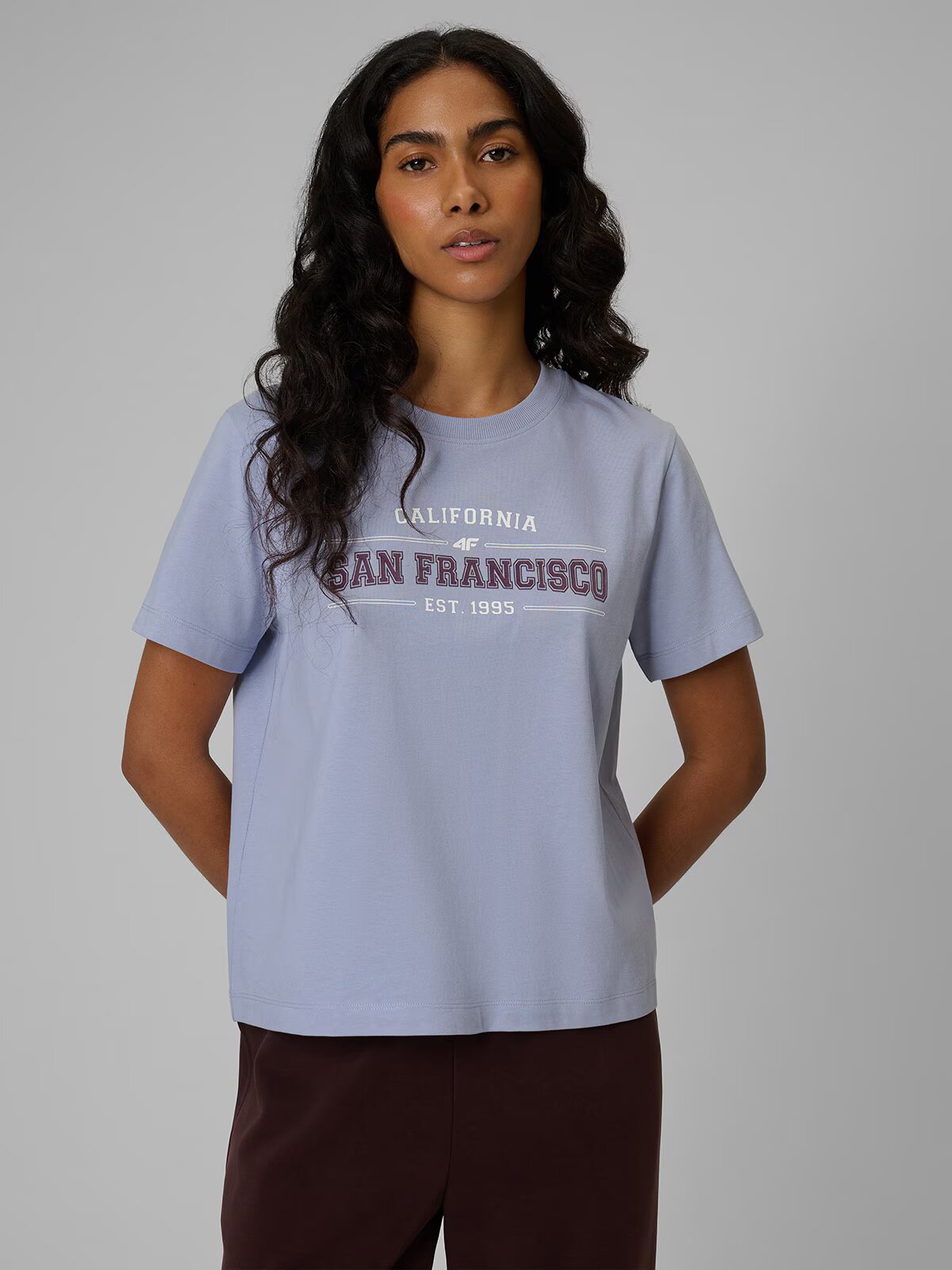 4F Tricou boxy cu imprimeu pentru femei - albastru XS