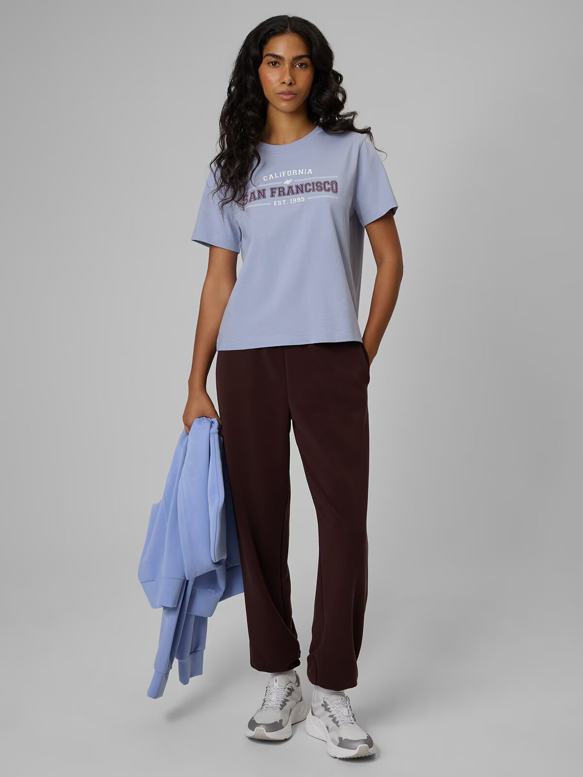 4F Tricou boxy cu imprimeu pentru femei - albastru XS