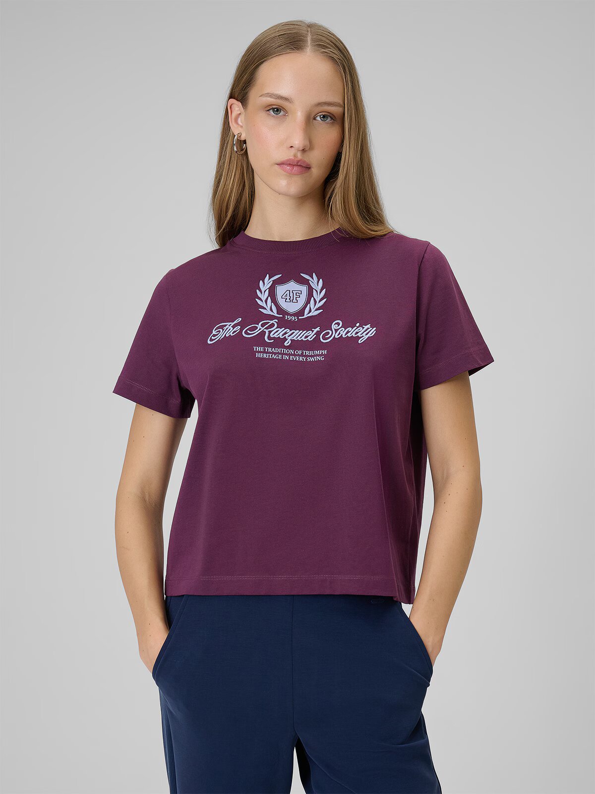 4F Tricou boxy cu imprimeu pentru femei - burgund XS