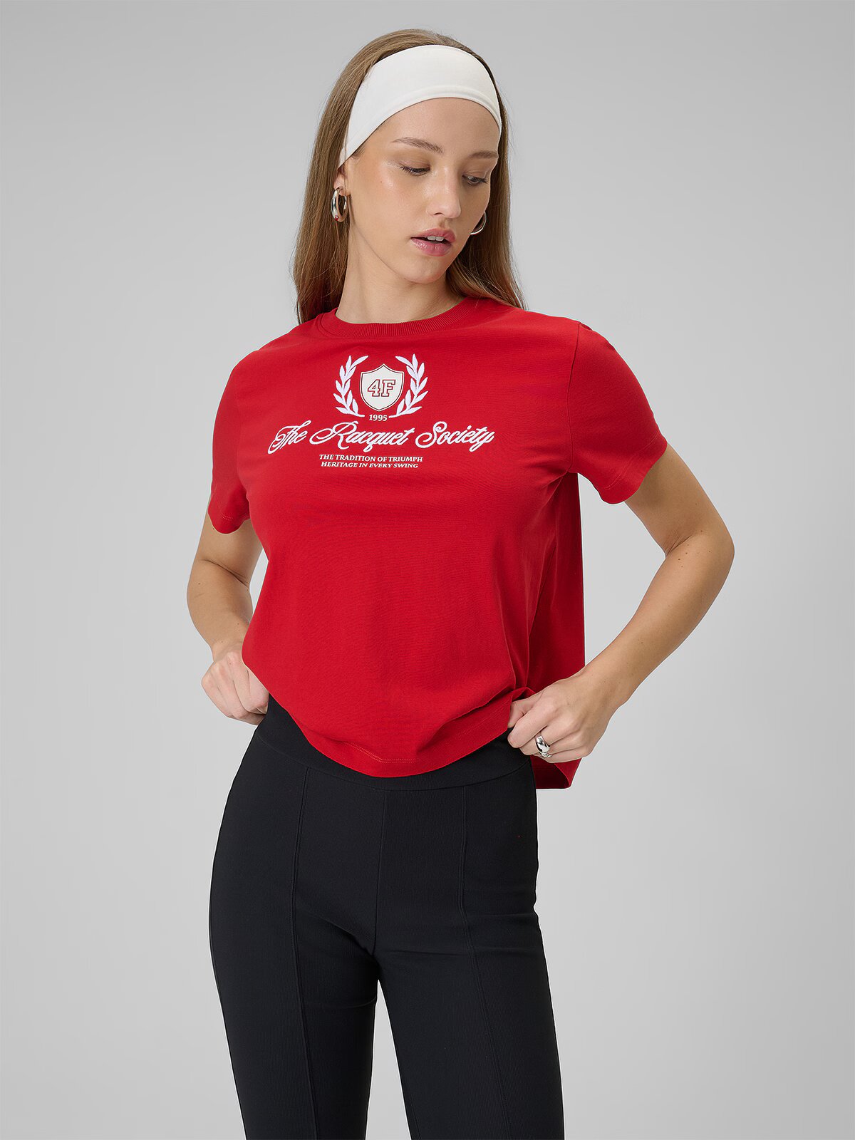 4F Tricou boxy cu imprimeu pentru femei - roșu XS