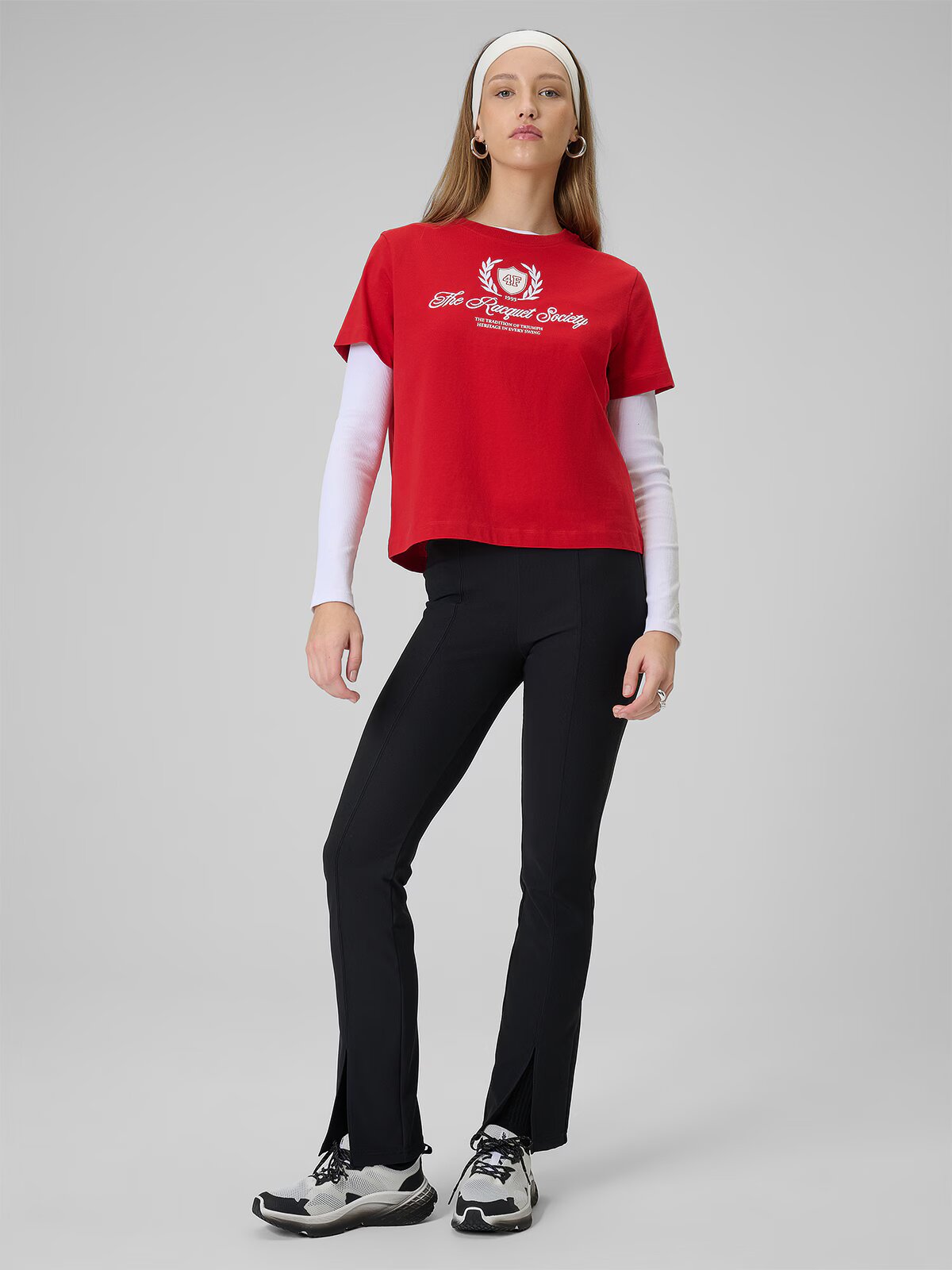 4F Tricou boxy cu imprimeu pentru femei - roșu XS