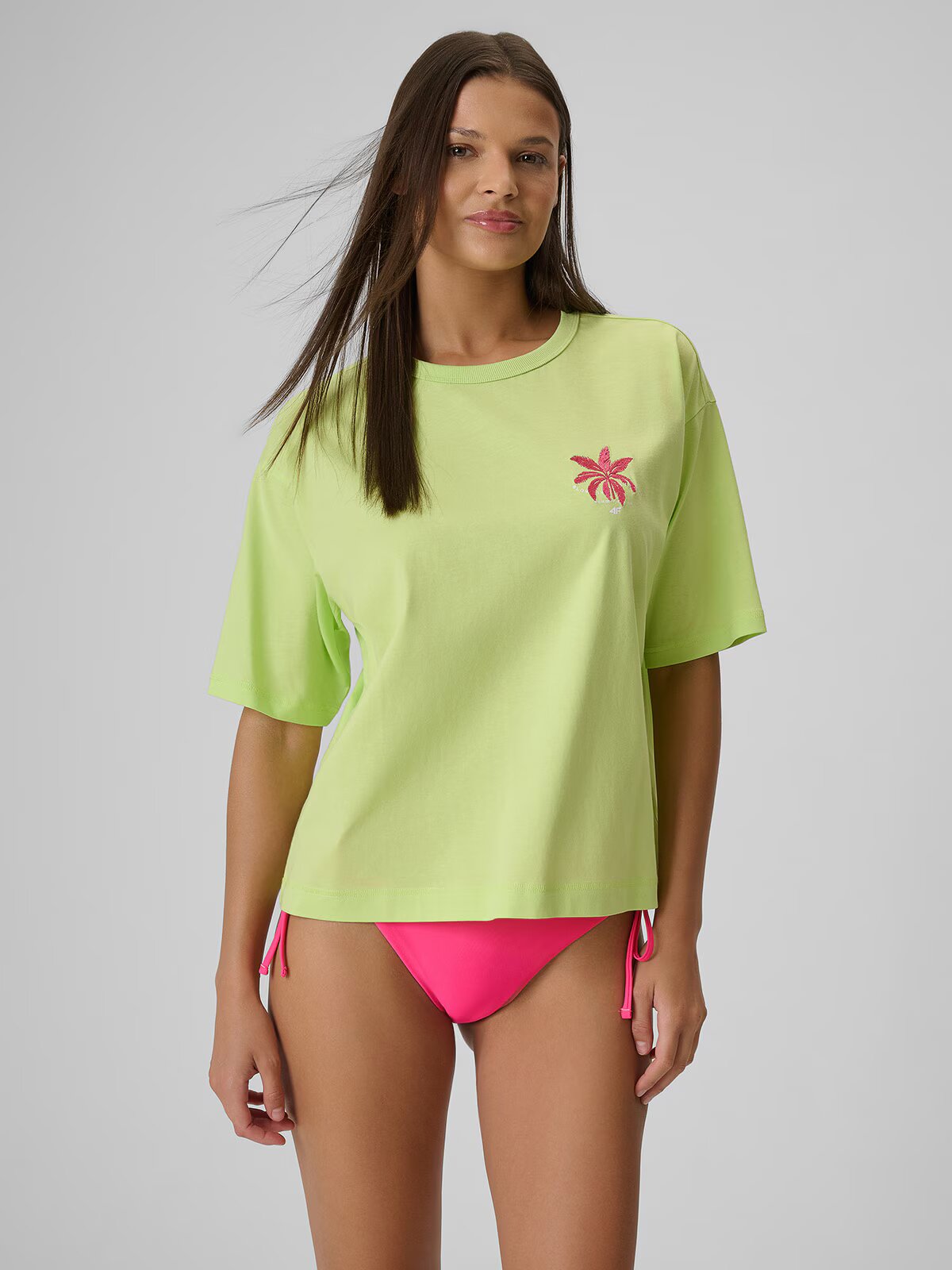 4F Tricou boxy cu imprimeu pentru femei - verde XS