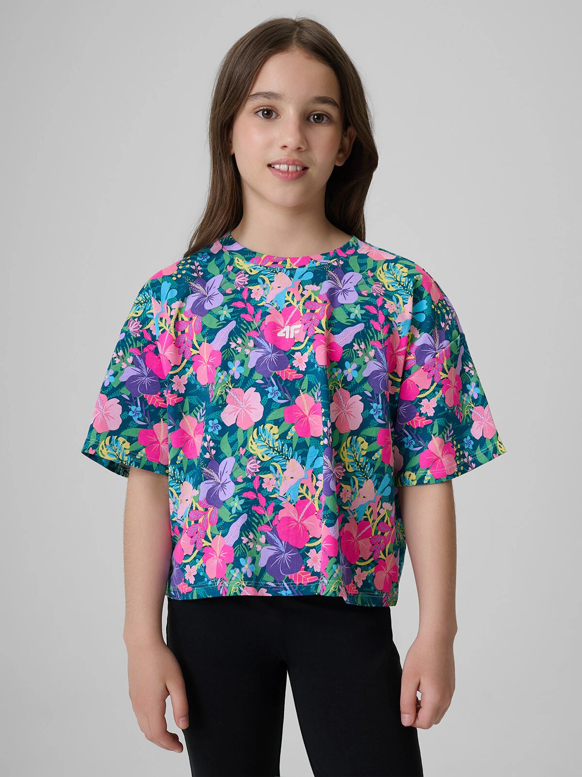 4F Tricou boxy cu imprimeu pentru fete - 122/128 (6-8 ani)