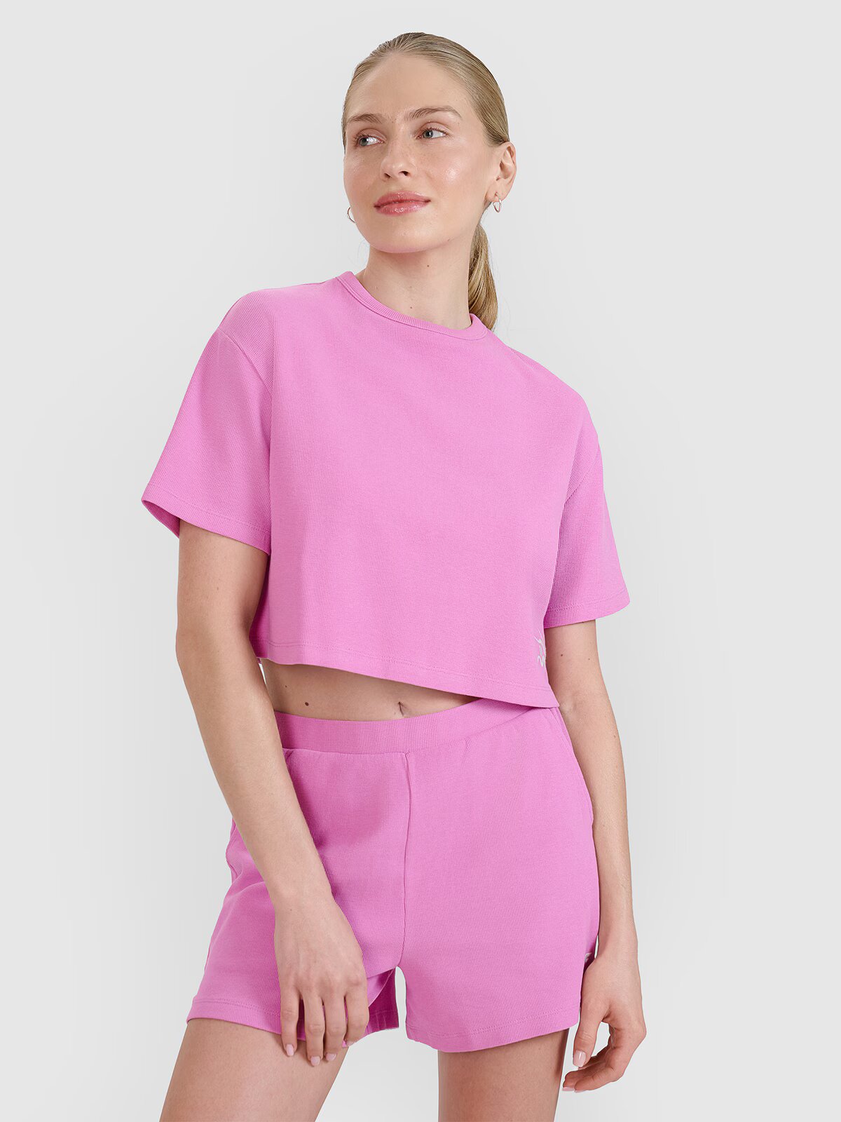 4F Tricou crop top din tricot cu vafe pentru femei - XL