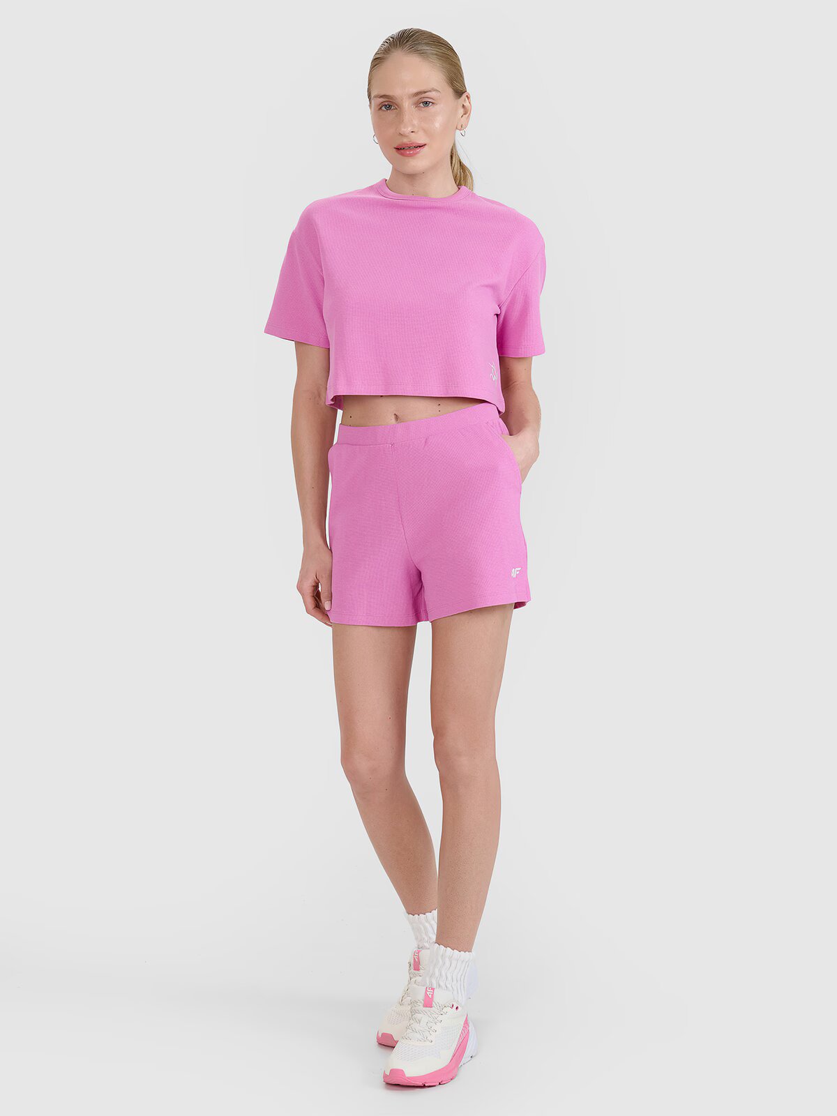 4F Tricou crop top din tricot cu vafe pentru femei - XL