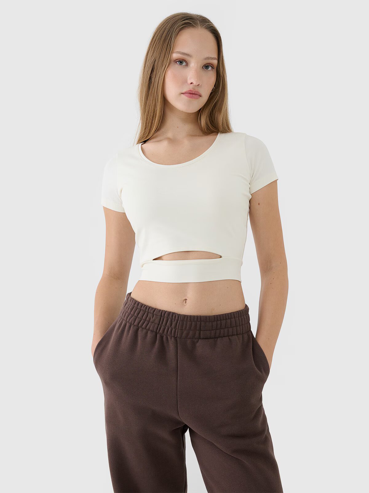 4F Tricou crop top neted pentru femei - XL