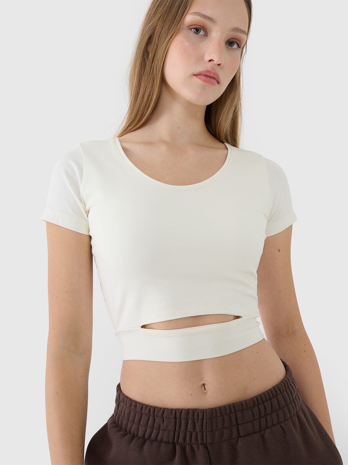4F Tricou crop top neted pentru femei - XL