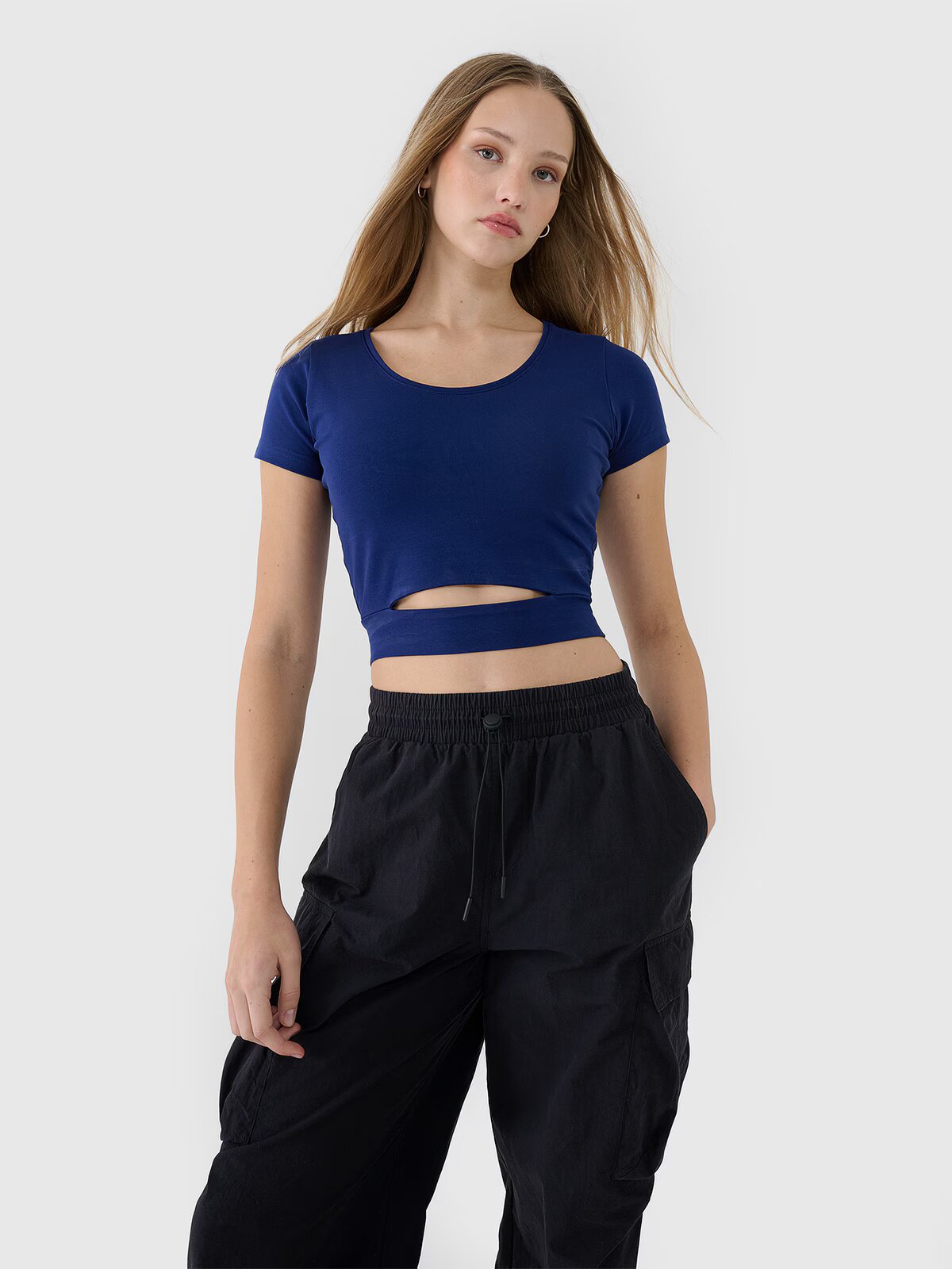 4F Tricou crop top neted pentru femei - XS