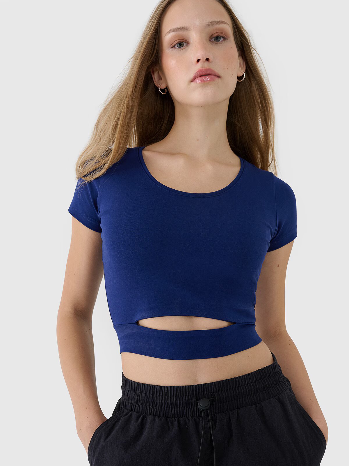 4F Tricou crop top neted pentru femei - XS