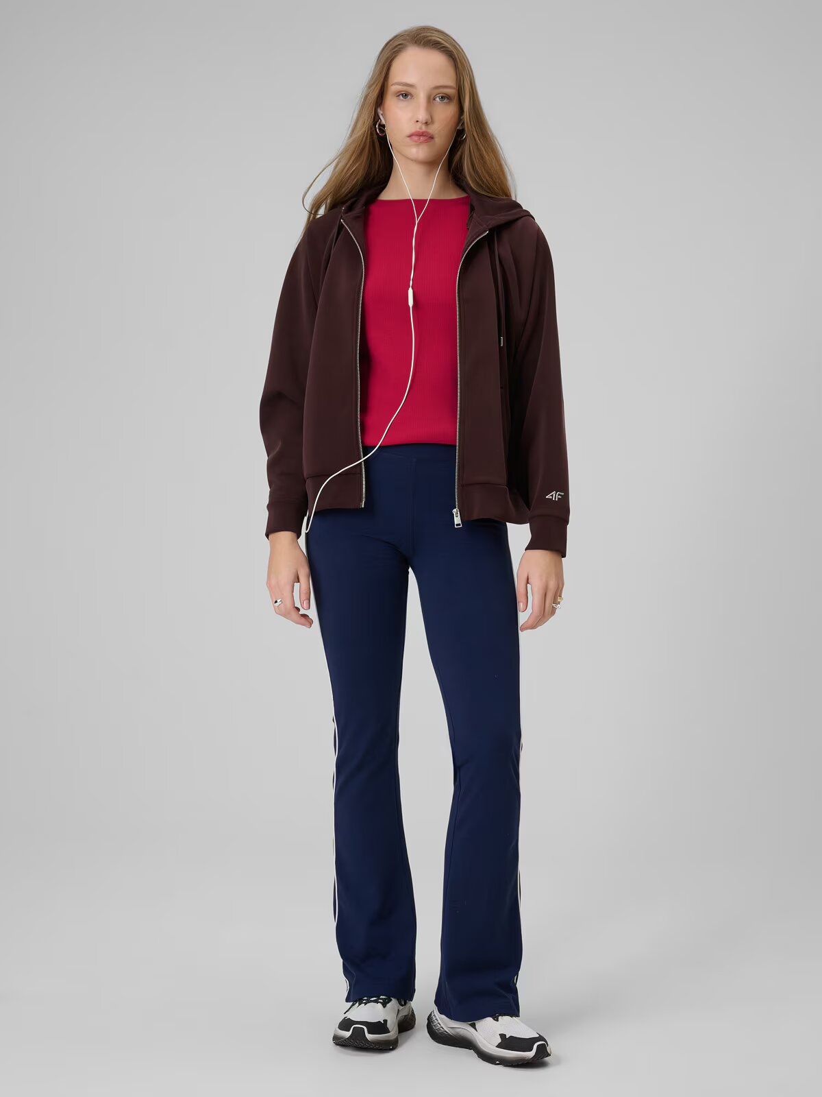 4F Tricou cu mânecă lungă slim din tricot striat pentru femei - S
