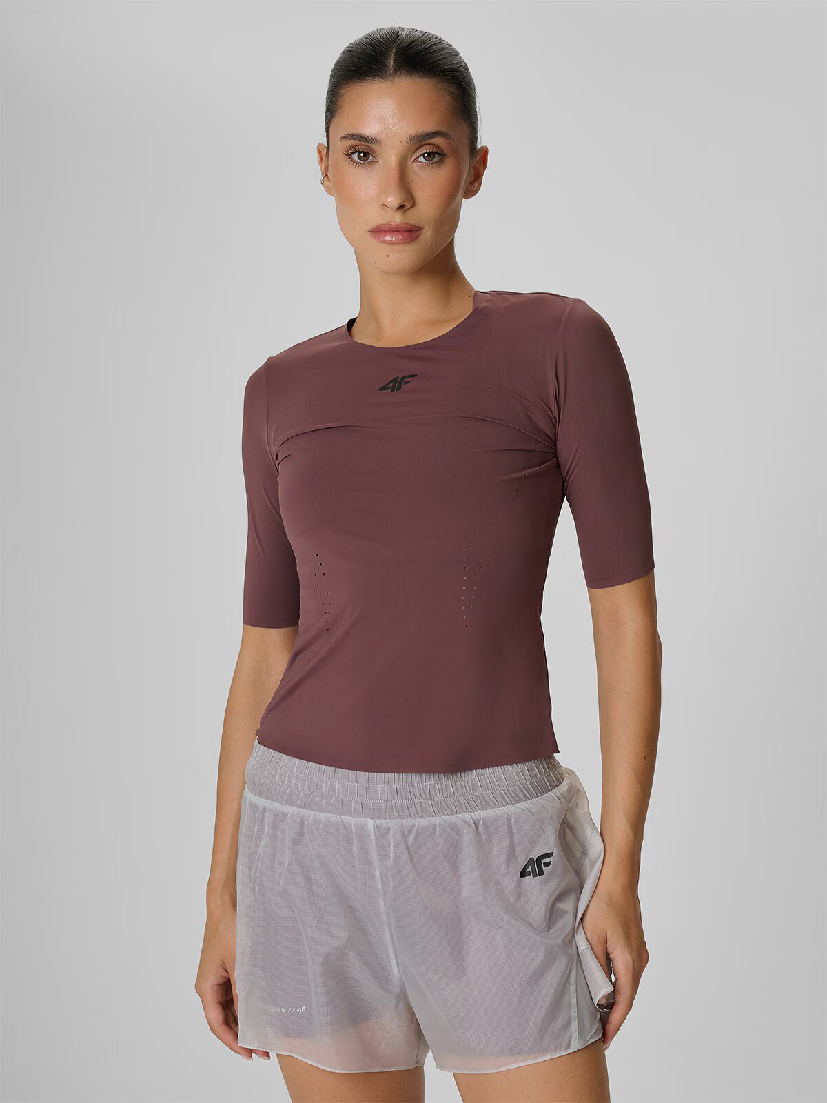 4F Tricou de antrenament slim cu uscare rapidă pentru femei - maro XS
