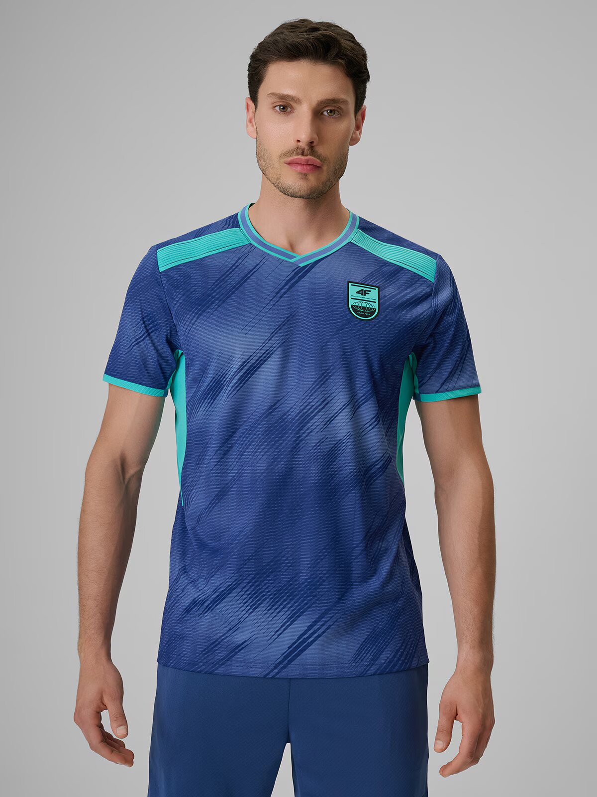 4F Tricou de fotbal regular cu uscare rapidă pentru bărbați - denim S