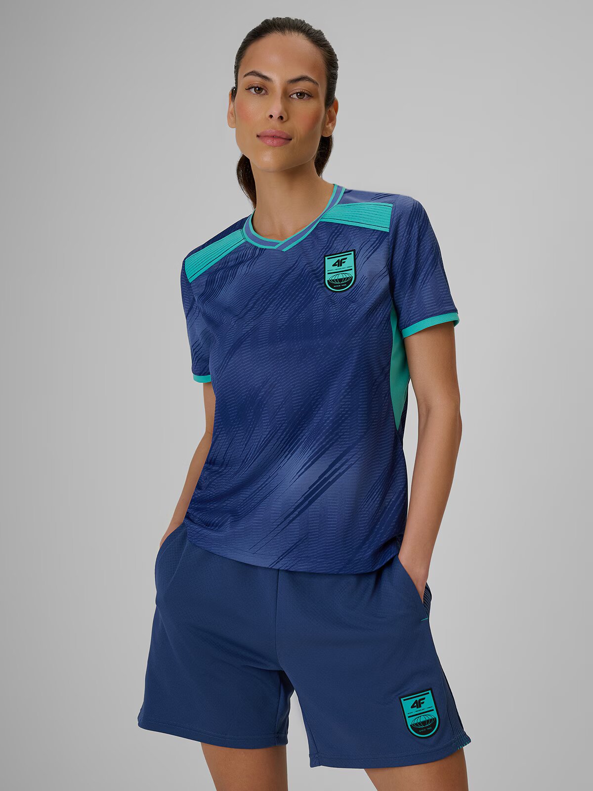 4F Tricou de fotbal regular cu uscare rapidă pentru femei - denim M