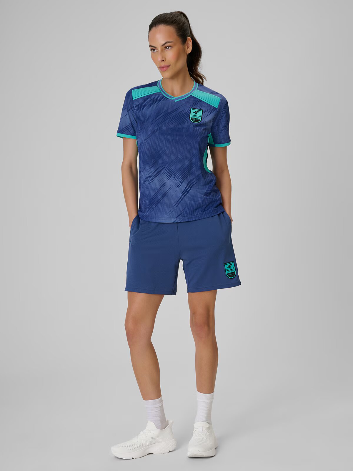 4F Tricou de fotbal regular cu uscare rapidă pentru femei - denim M