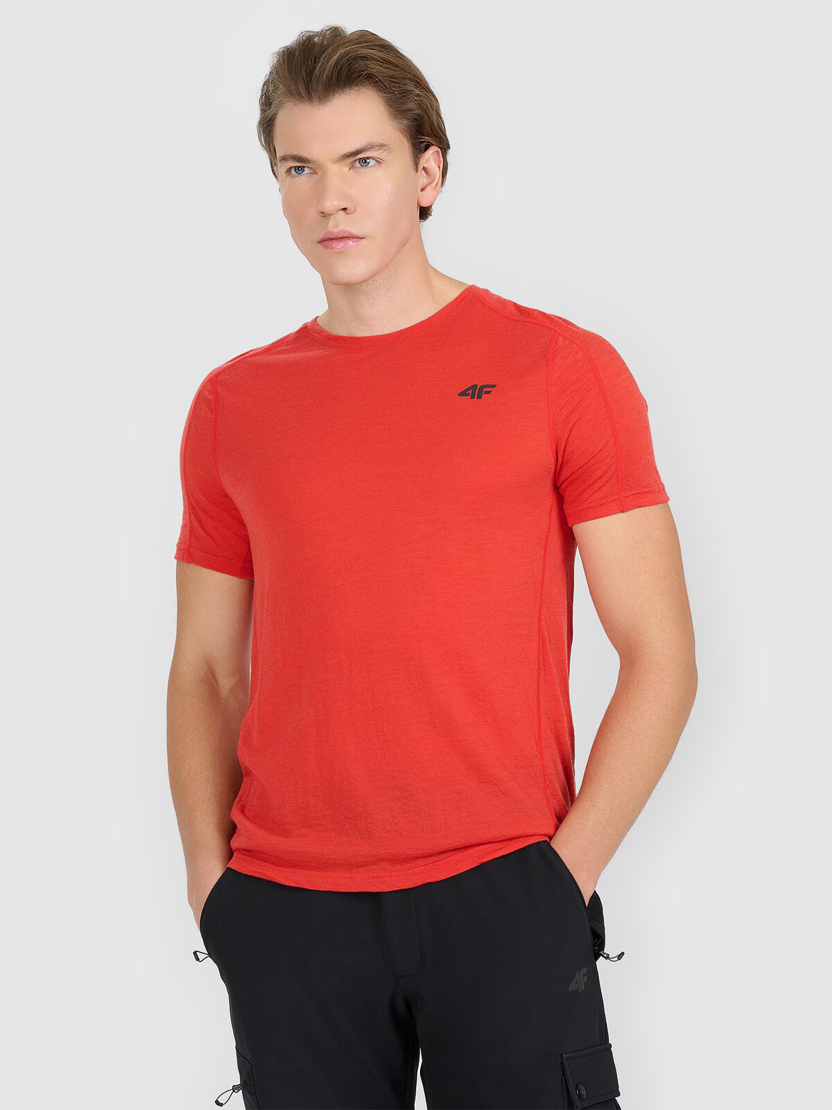 4F Tricou de trekking cu lâna merino pentru bărbați - roșu XXL