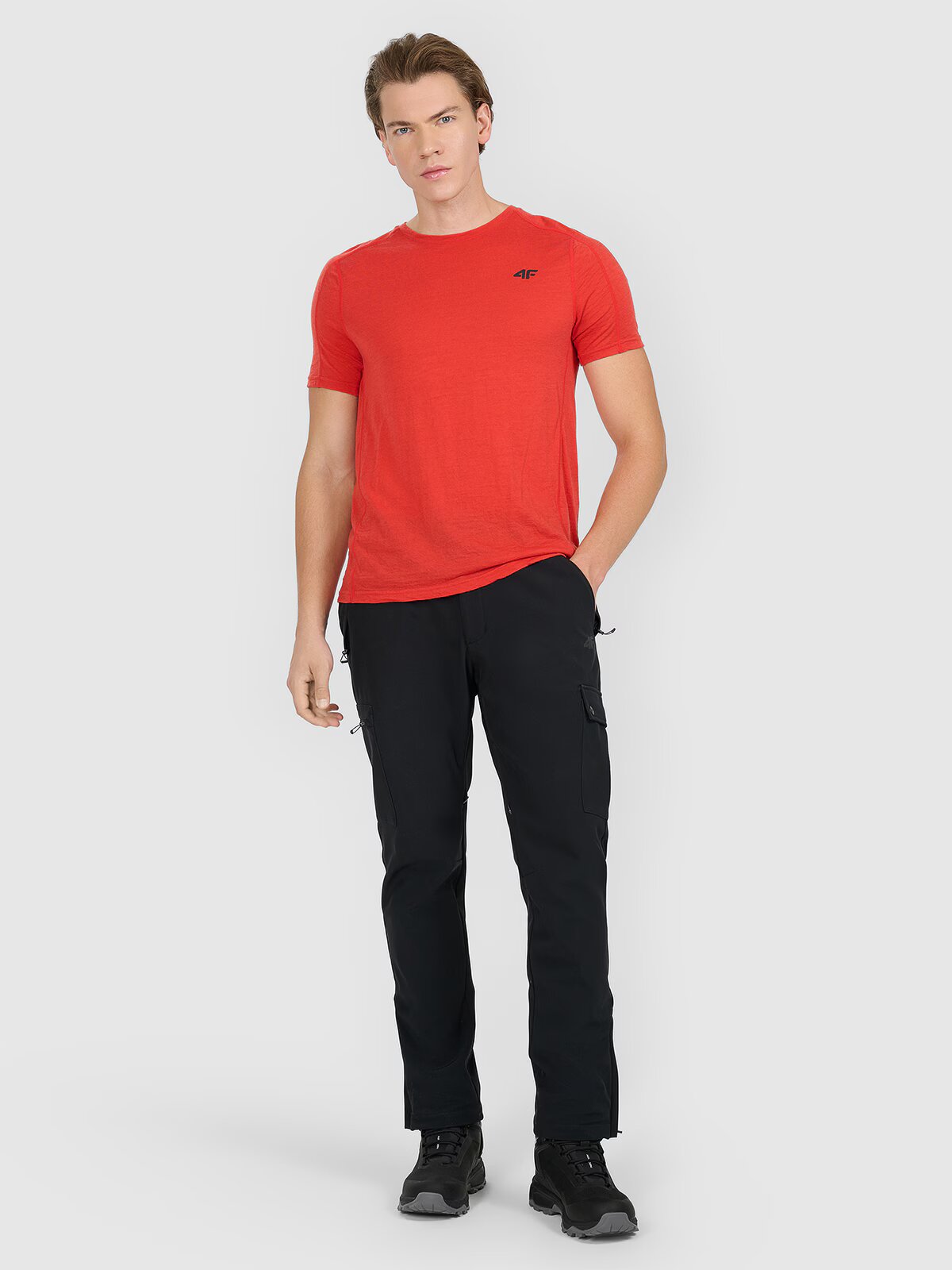 4F Tricou de trekking cu lâna merino pentru bărbați - roșu XXL