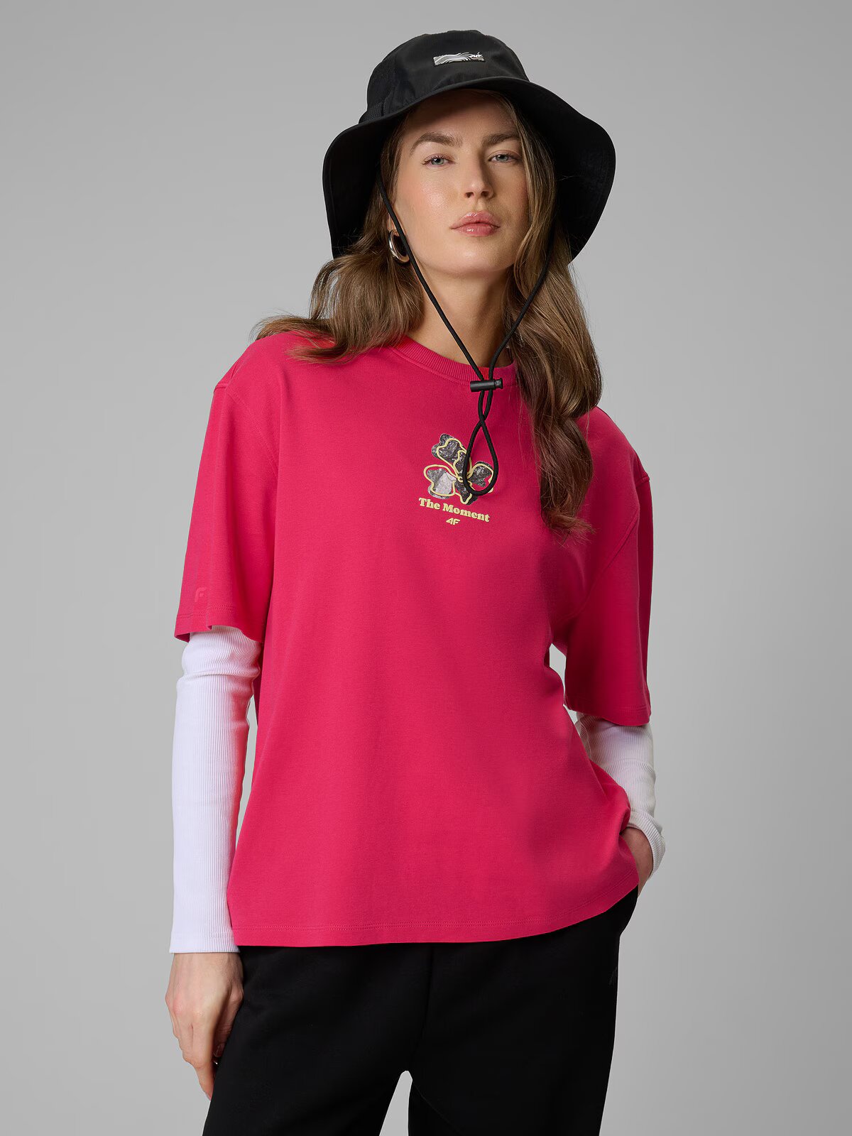 4F Tricou loose cu imprimeu damă - M