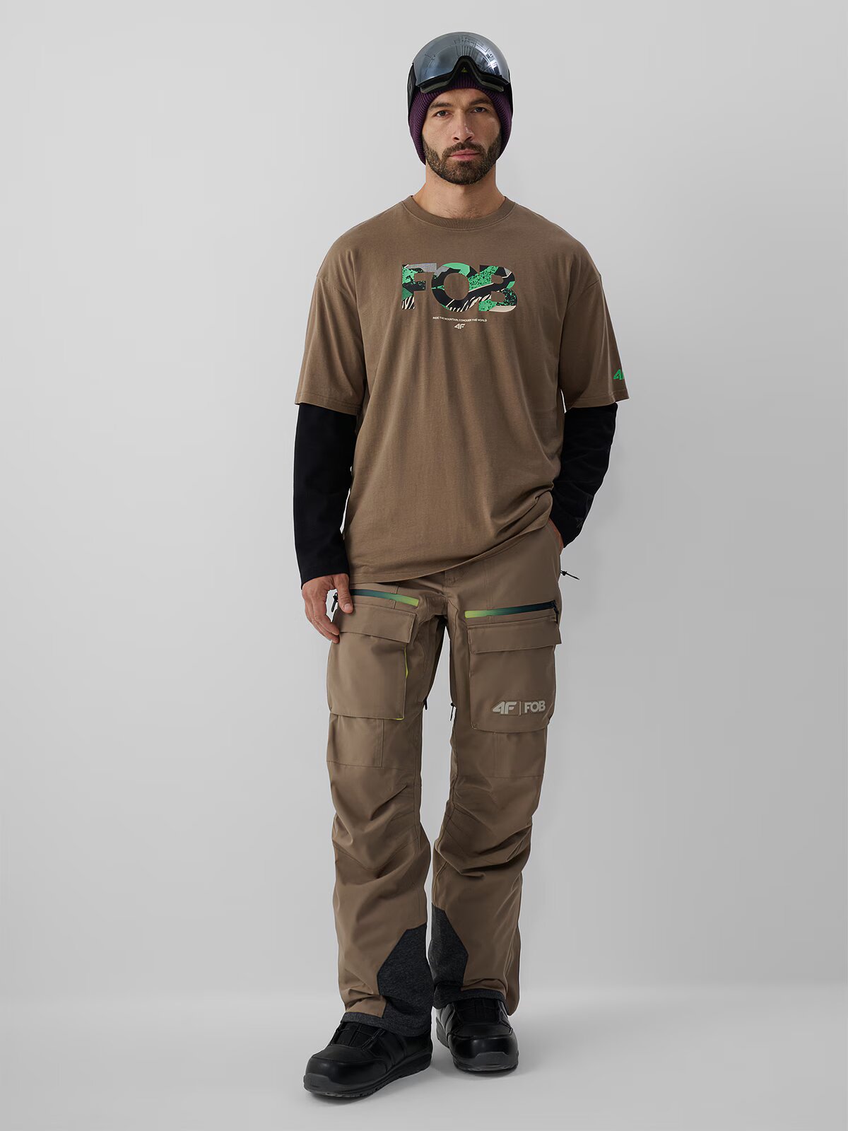 4F Tricou loose cu imprimeu pentru bărbați - maro L