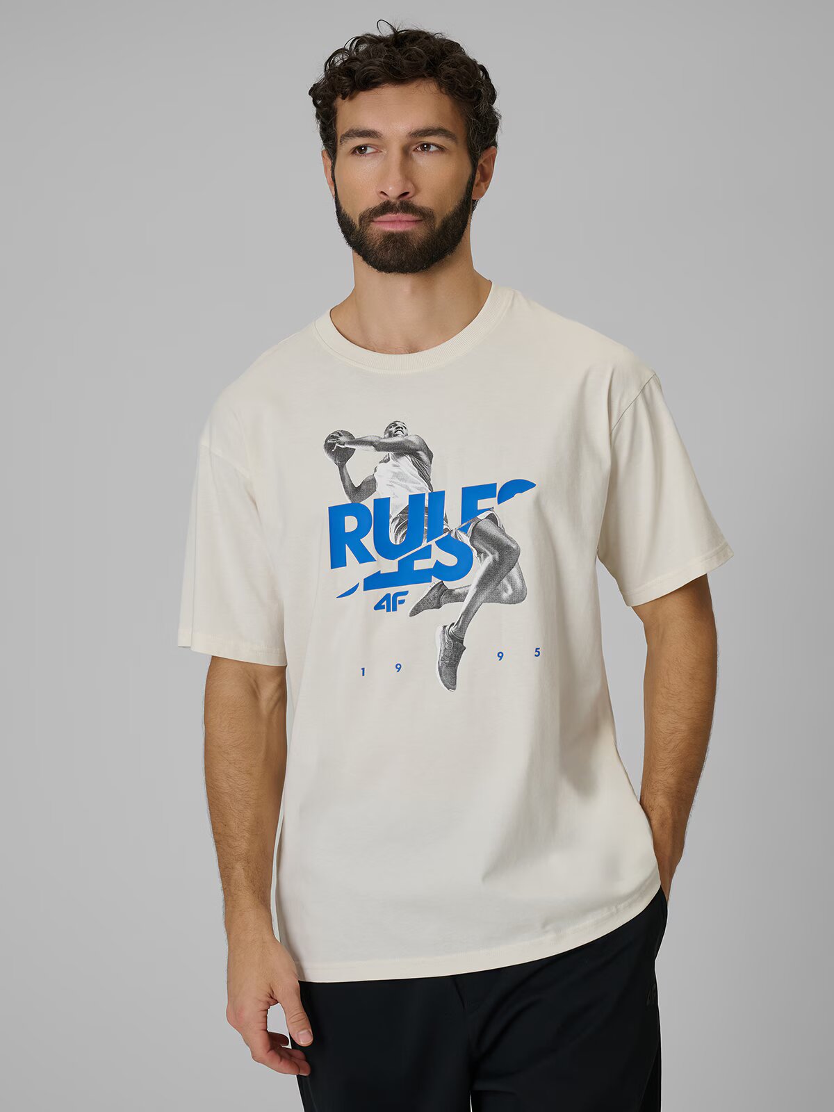 4F Tricou loose cu imprimeu pentru bărbați - S