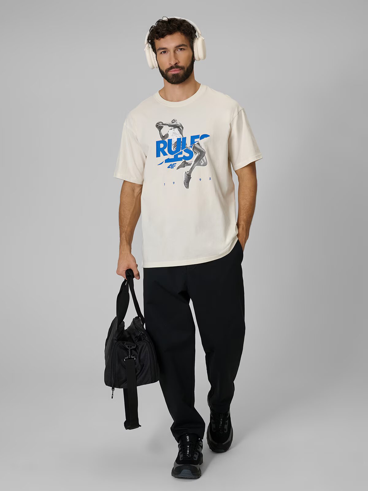 4F Tricou loose cu imprimeu pentru bărbați - S