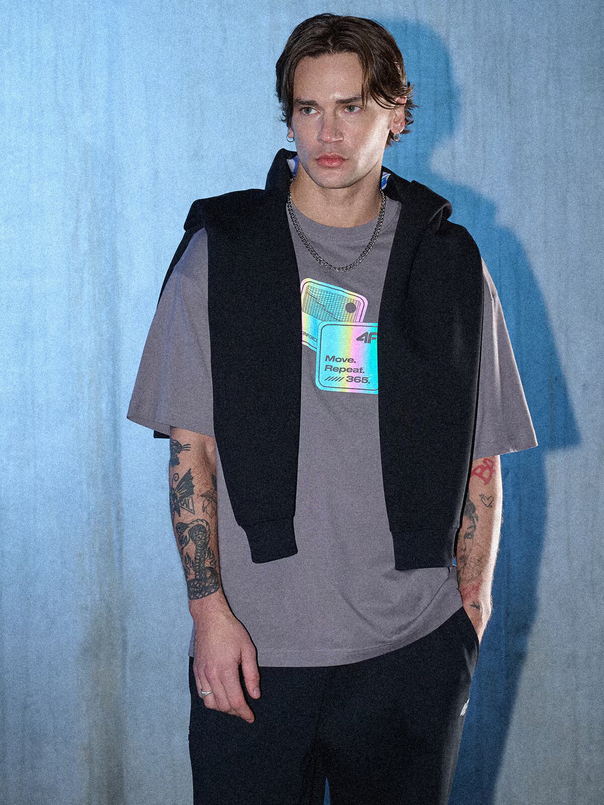 4F Tricou loose cu imprimeu pentru bărbați - M