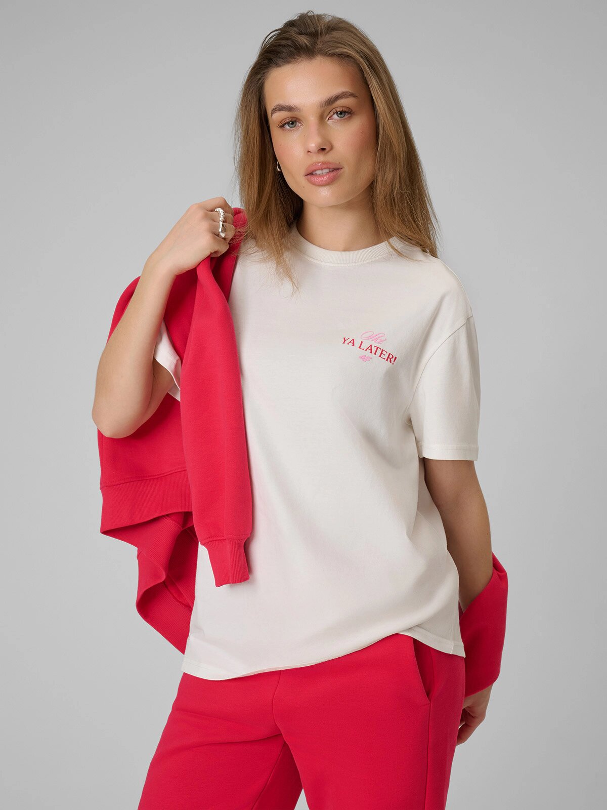 4F Tricou loose cu imprimeu pentru femei - L