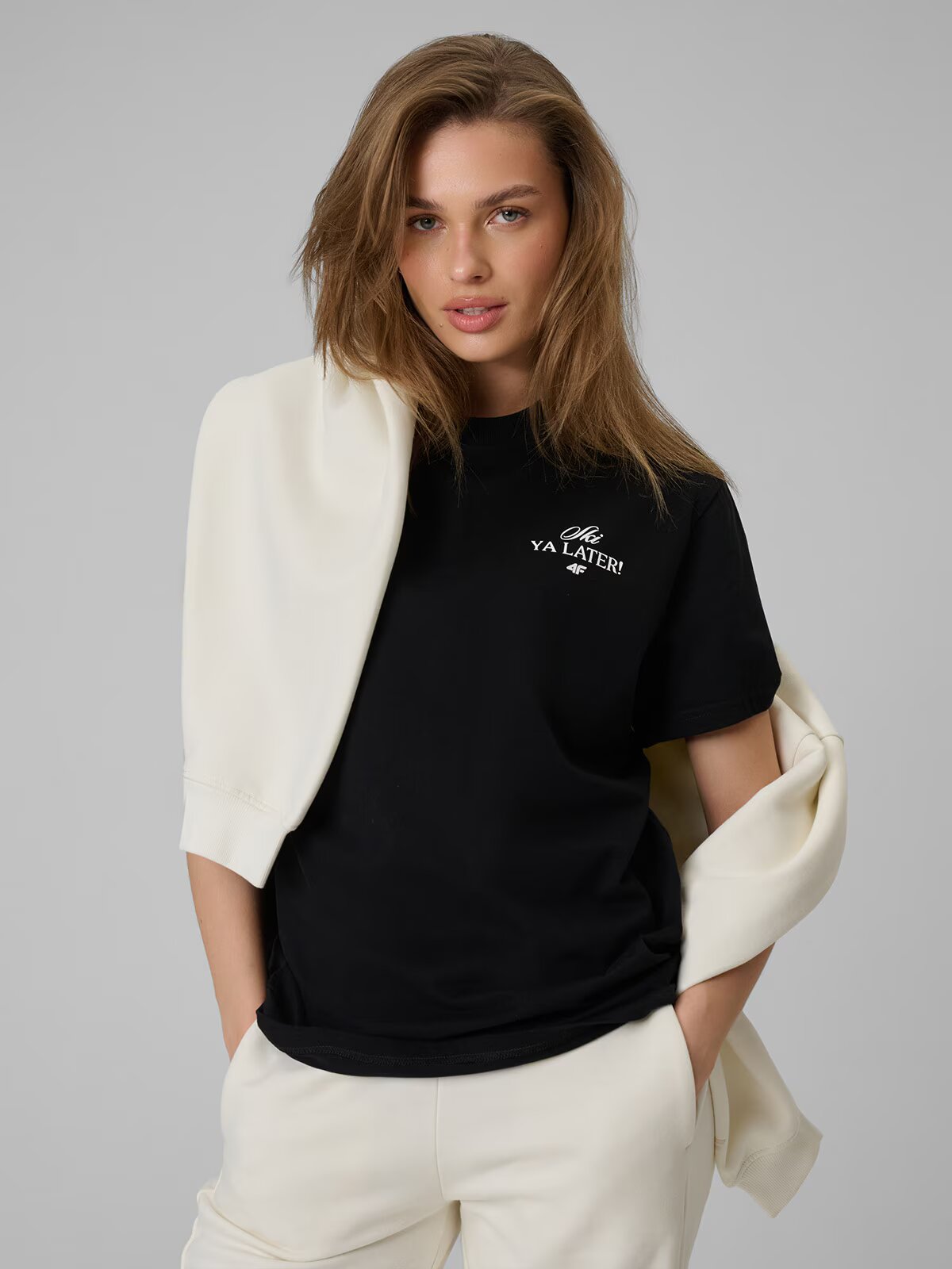 4F Tricou loose cu imprimeu pentru femei - M