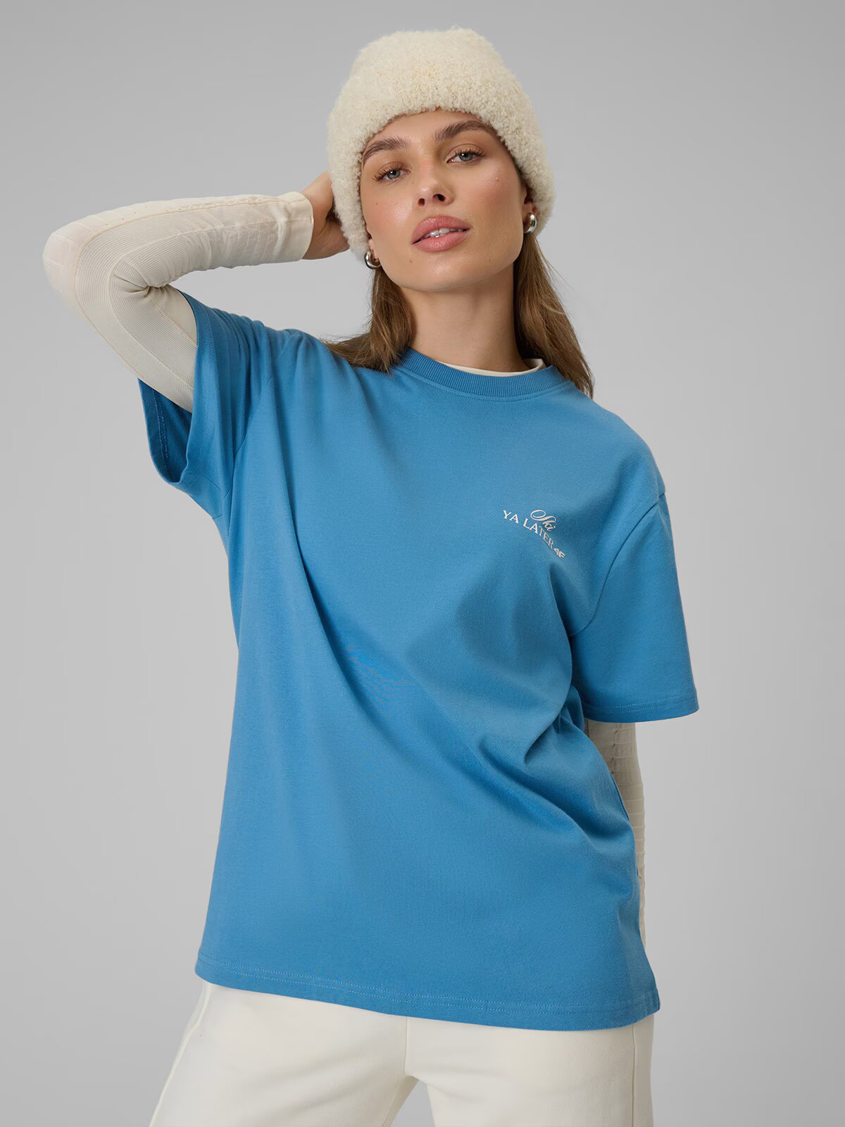 4F Tricou loose cu imprimeu pentru femei - L
